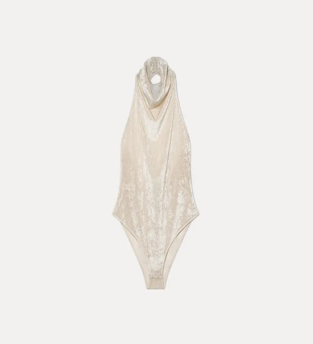 Forte top jersey and flocked tulle bodysuit platino top giallo oro