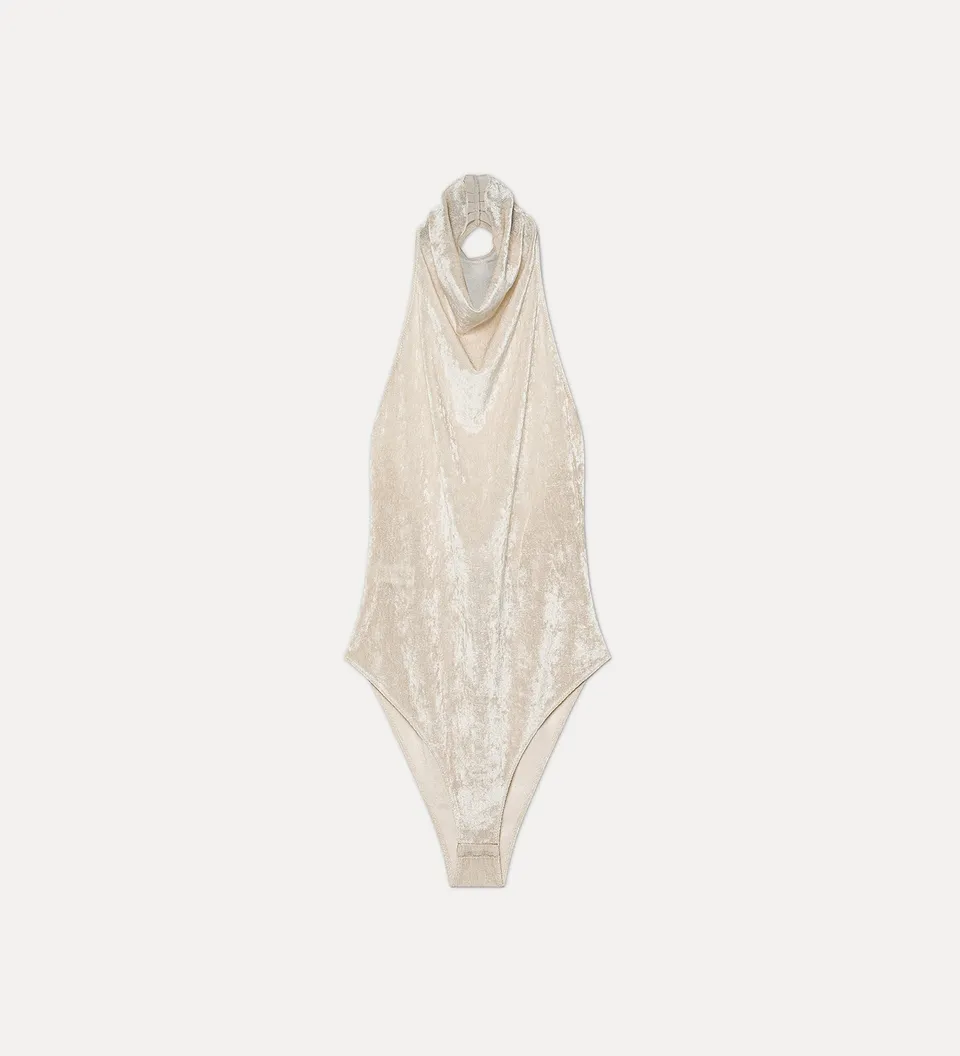 Forte top jersey and flocked tulle bodysuit platino top giallo oro