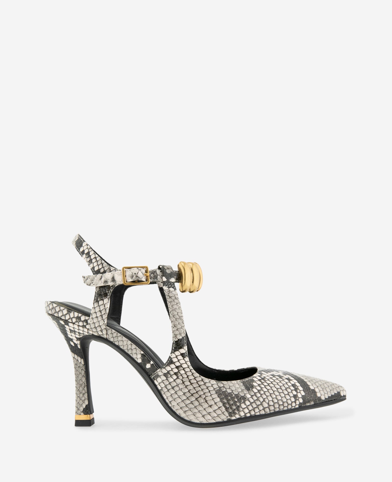 Kenneth Cole Reaction Shoes Romi Snake Print Hardware Ankle Slingback Heel slingback nero bianco stampa pitone