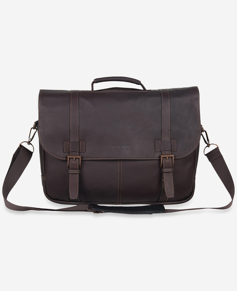 Kenneth Cole Reaction Bags Colombian Leather Flapover Messenger Bag borsa marrone