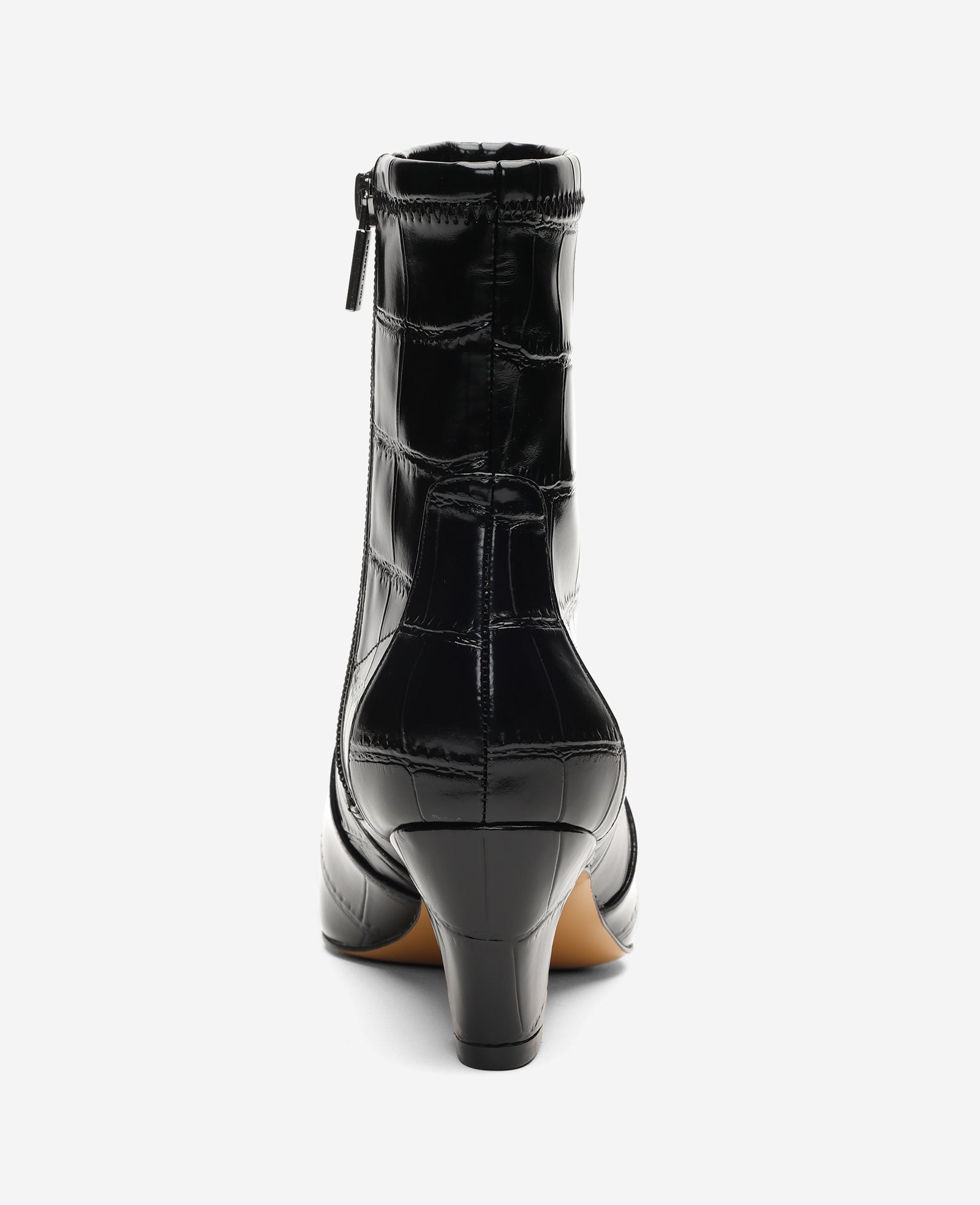 Kenneth Cole Reaction Shoes Odelle Embossed Croco Side Zip Point Toe Boot stivaletti neri effetto coccodrillo
