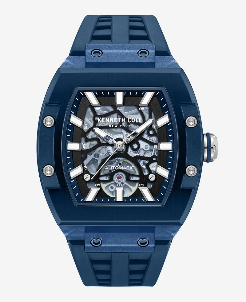 Kenneth Cole Reaction Watches Skeleton Automatic Blue Silicone Strap Watch orologio blu taglia unica