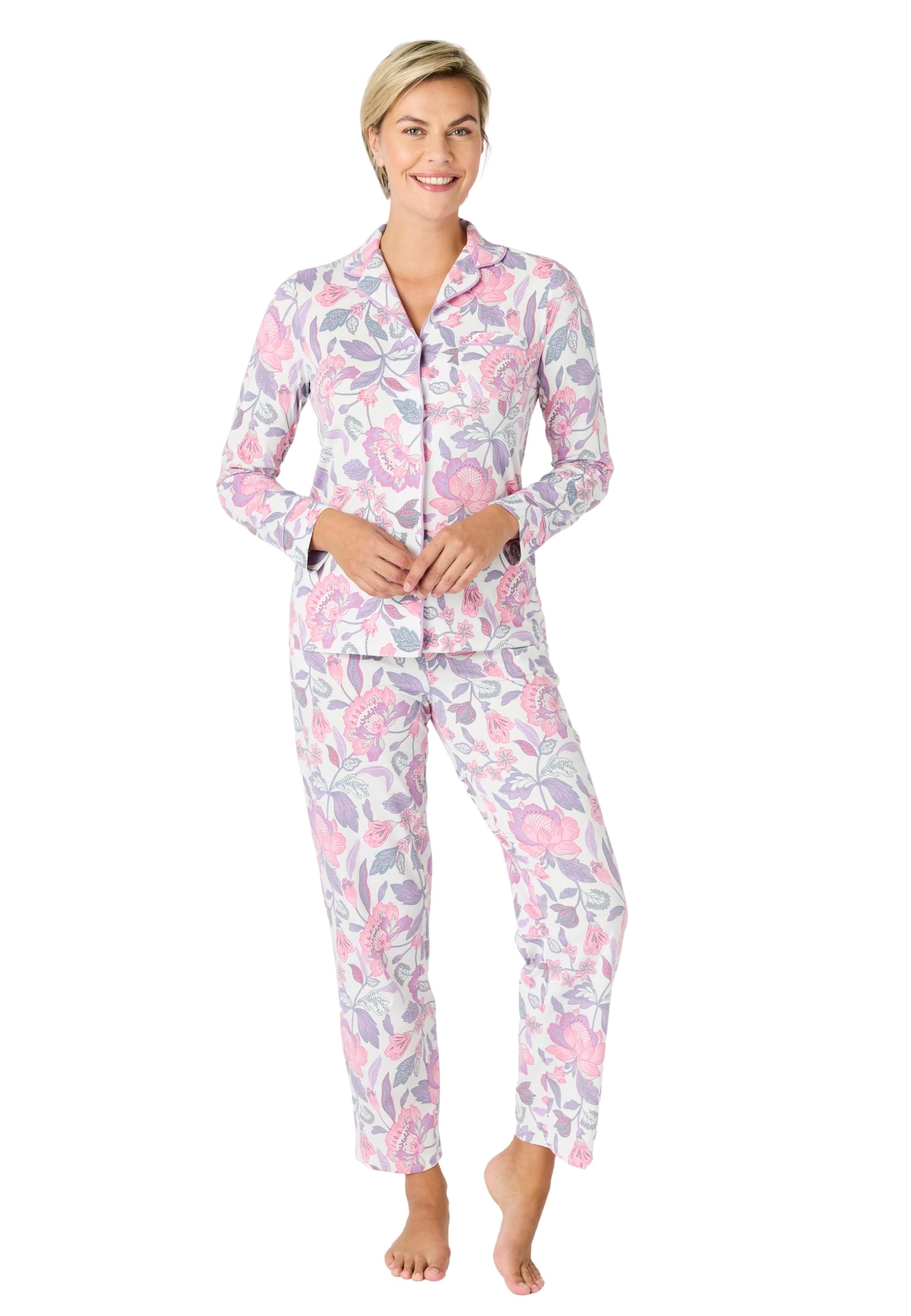 Damart Homewear Pigiama donna con bottoni rosa fiori indiani