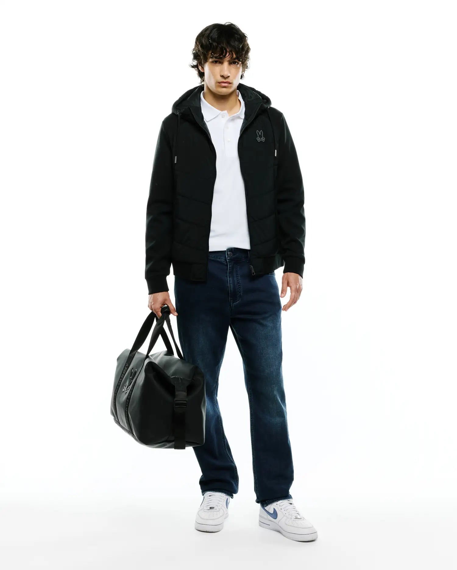 Psycho Bunny Jackets Gordley Mix Media Jacket giacca nera con cappuccio