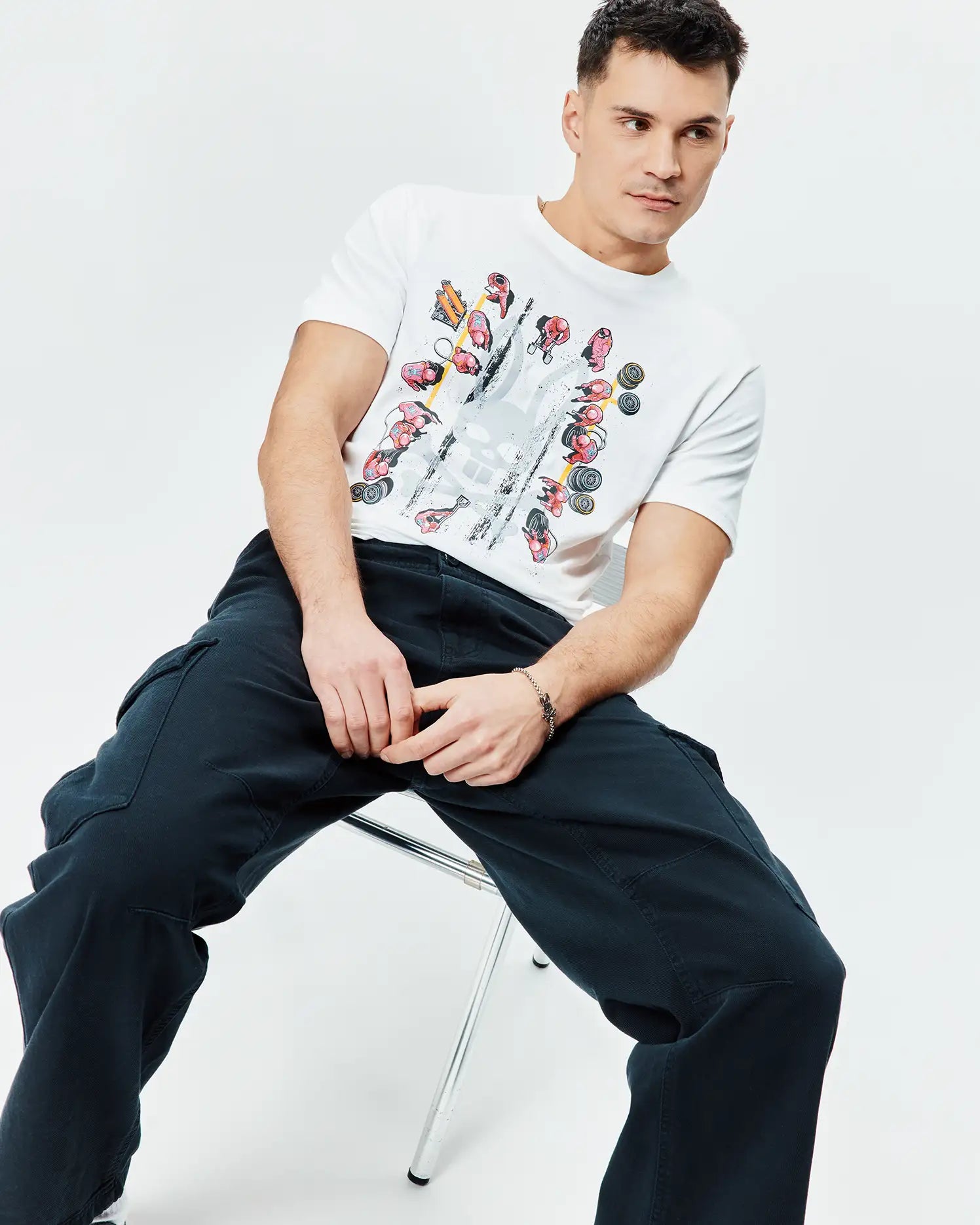 Psycho Bunny Men's Tees MENS RACE BUNNY GRAPHIC TEE MT0200597 T-shirt bianca