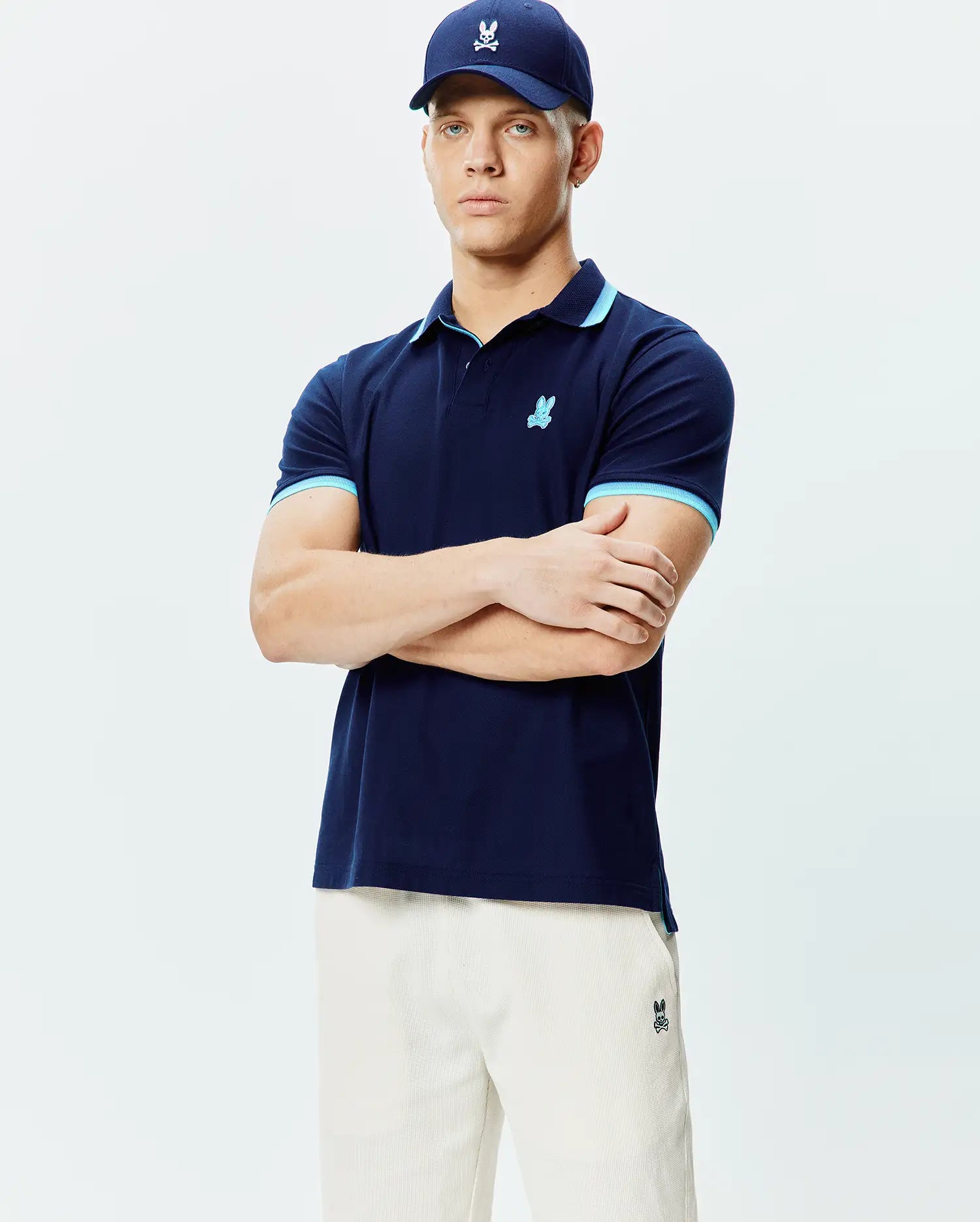 Psycho Bunny Men's Polos Holden Pique Polo uomo blu cotone Pima
