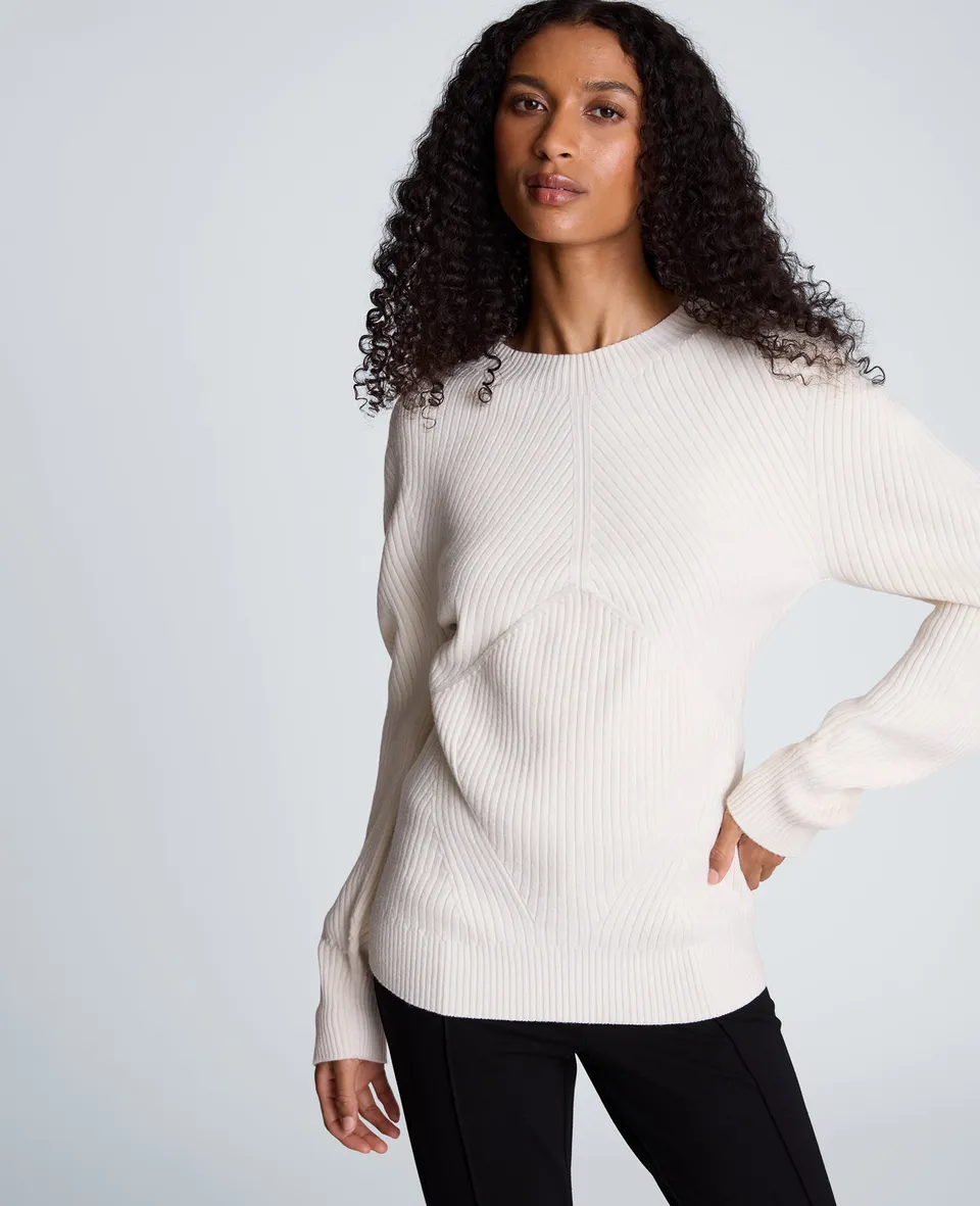 Kenneth Cole Reaction Clothing Mock Neck Seamless Traveling Ribbed Sweater maglione Oyster in poliestere