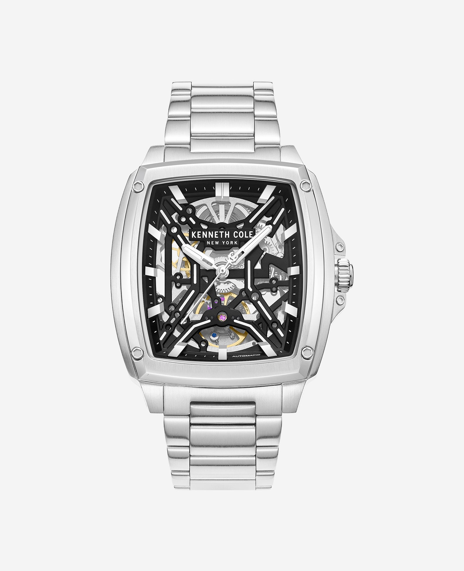 Kenneth Cole Reaction Skeleton Automatic Bracelet Watch orologio argento automatico