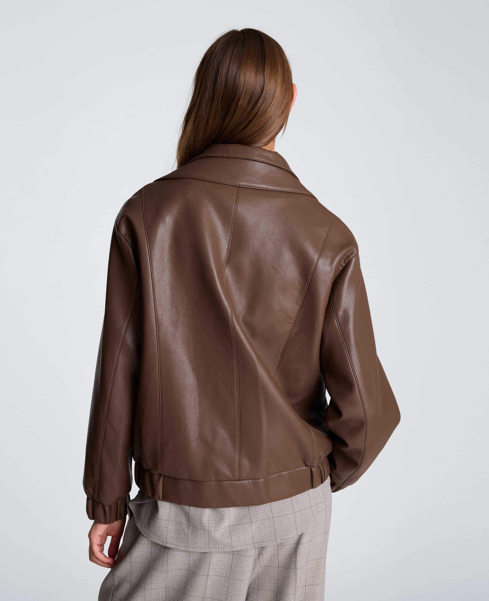 Kenneth Cole Reaction Clothing Asymmetrical Zip Faux Leather Jacket giacca ecopelle caffè