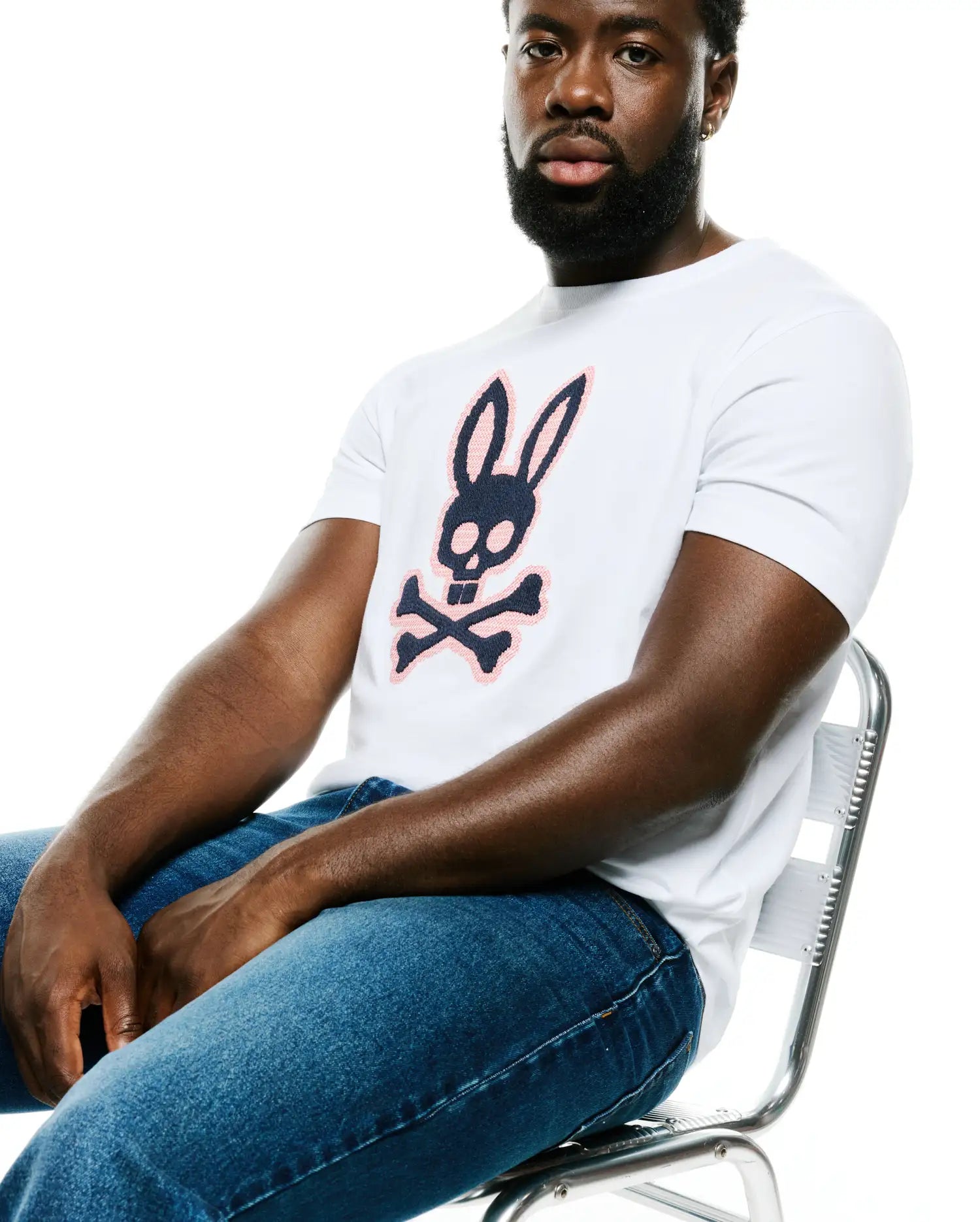 Psycho Bunny Men's Tees Samson T-shirt uomo bianca ricamata