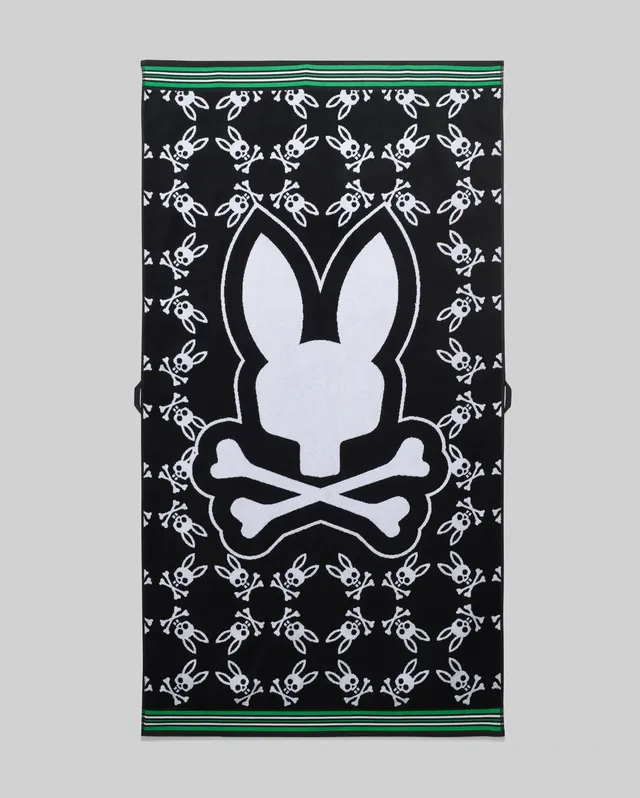 Psycho Bunny Accessories ALL OVER BUNNY TOWEL MO1700041 asciugamano nero in cotone
