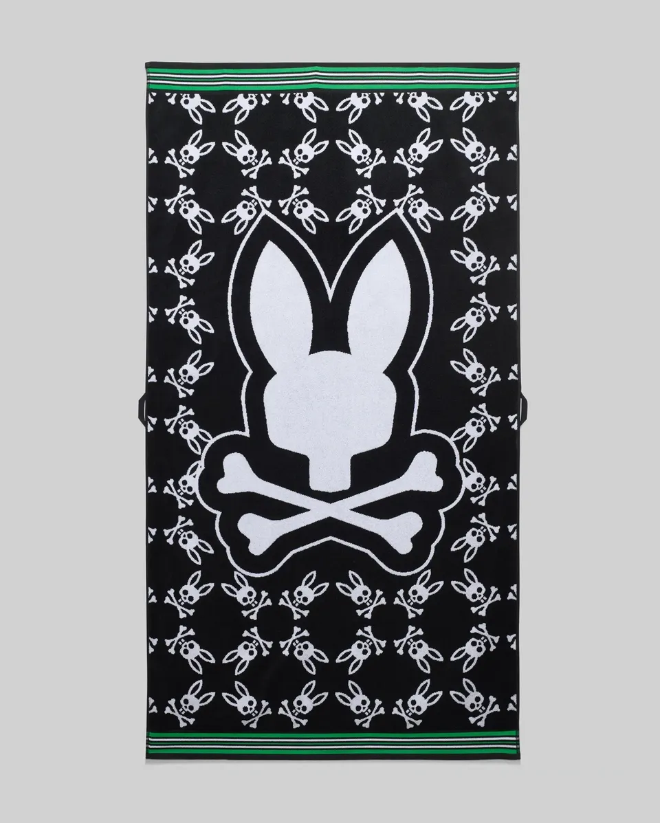 Psycho Bunny Accessories ALL OVER BUNNY TOWEL MO1700041 asciugamano nero in cotone