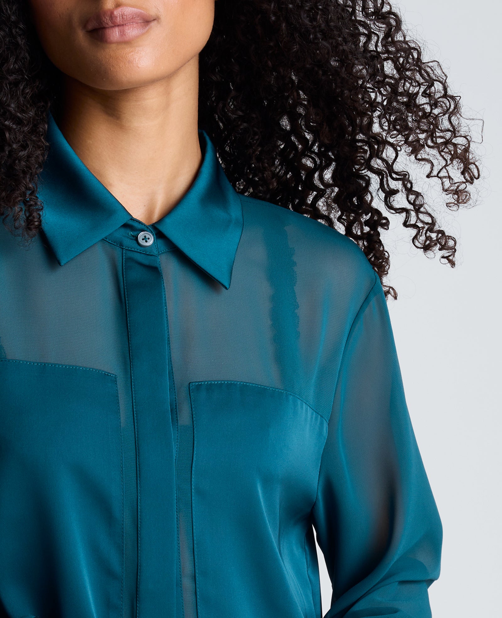 Kenneth Cole Reaction Clothing Long Sleeve Button Front Shirt camicia Teal Dusk maniche velate