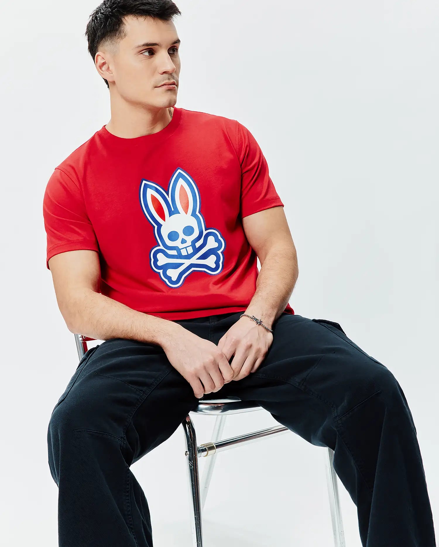 Psycho Bunny Men's Tees John Graphic T-shirt rossa in cotone Pima