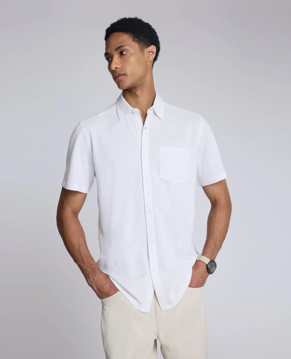 Kenneth Cole Reaction Clothing Short Sleeve Sportshirt camicia bianca manica corta cotone