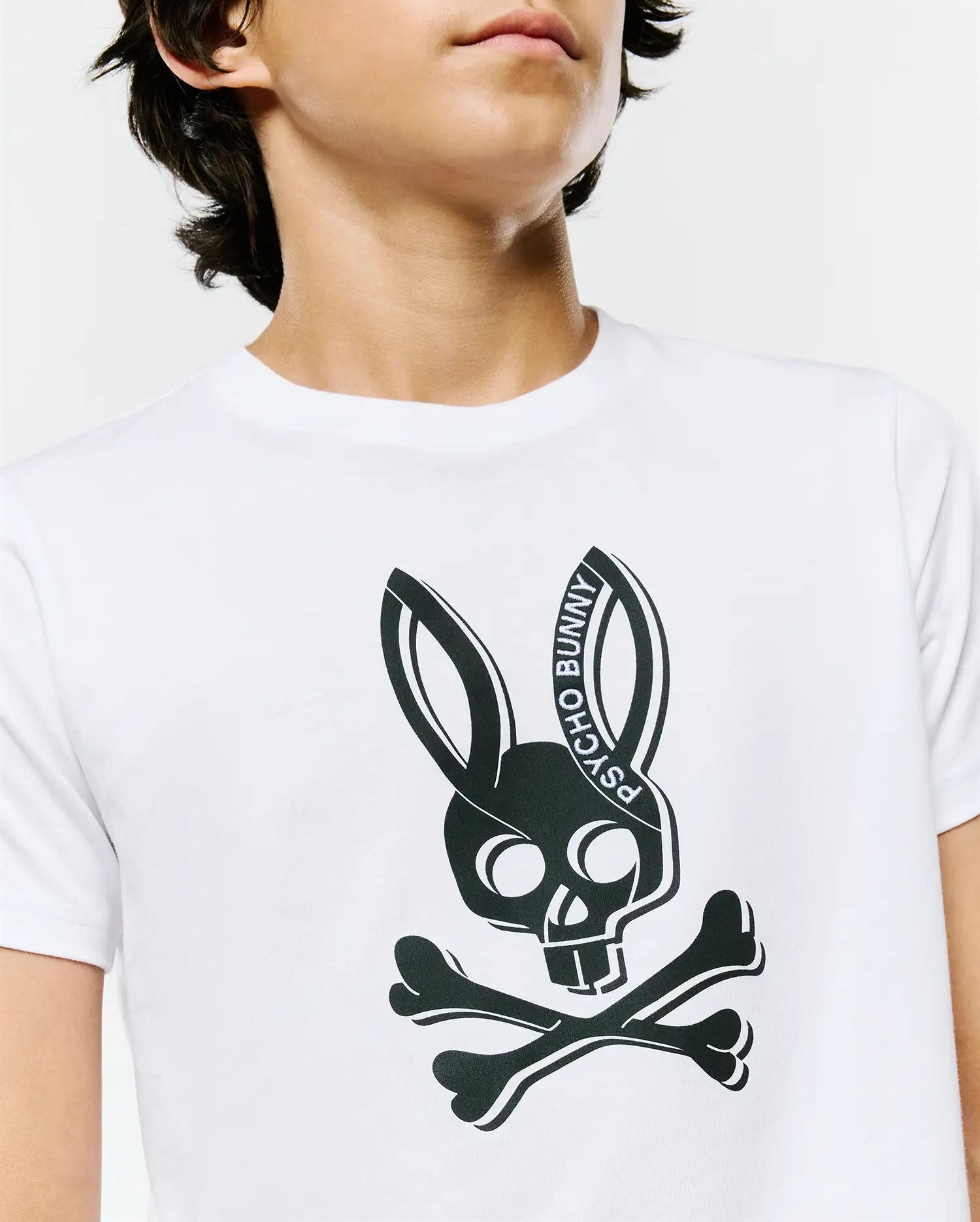 Psycho Bunny Kids Tees Serge Graphic Tee maglietta bianca in cotone Pima