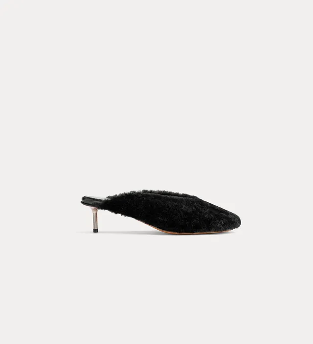 Forte Scarpe sabot in montone nero tacco metallico