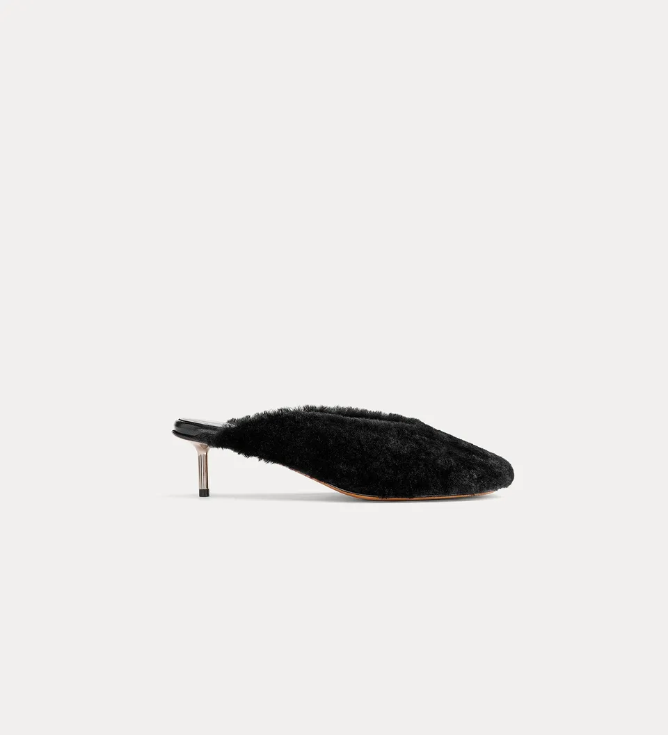 Forte Scarpe sabot in montone nero tacco metallico