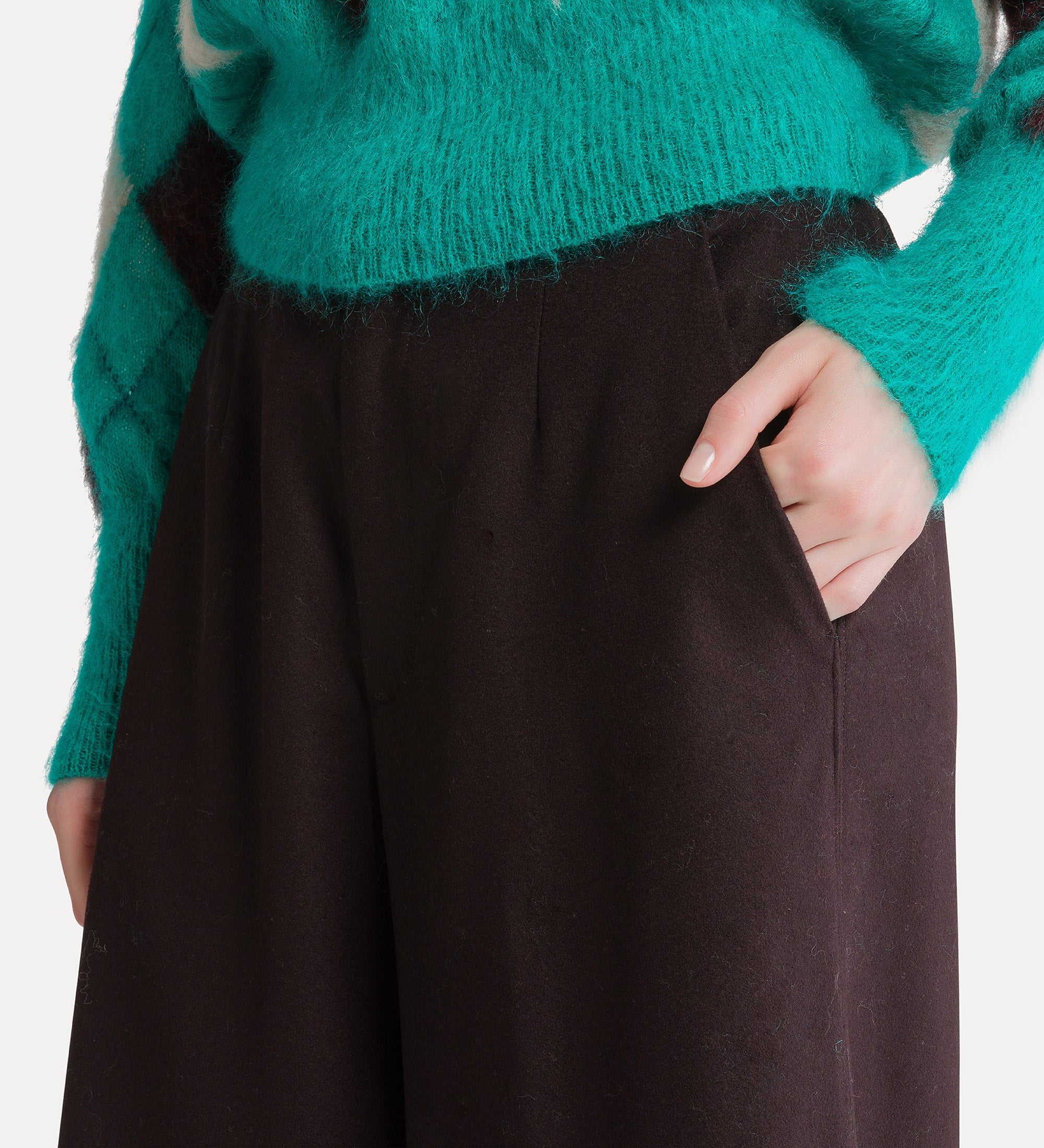 Forte pantaloni in misto lana a gamba ampia fondant