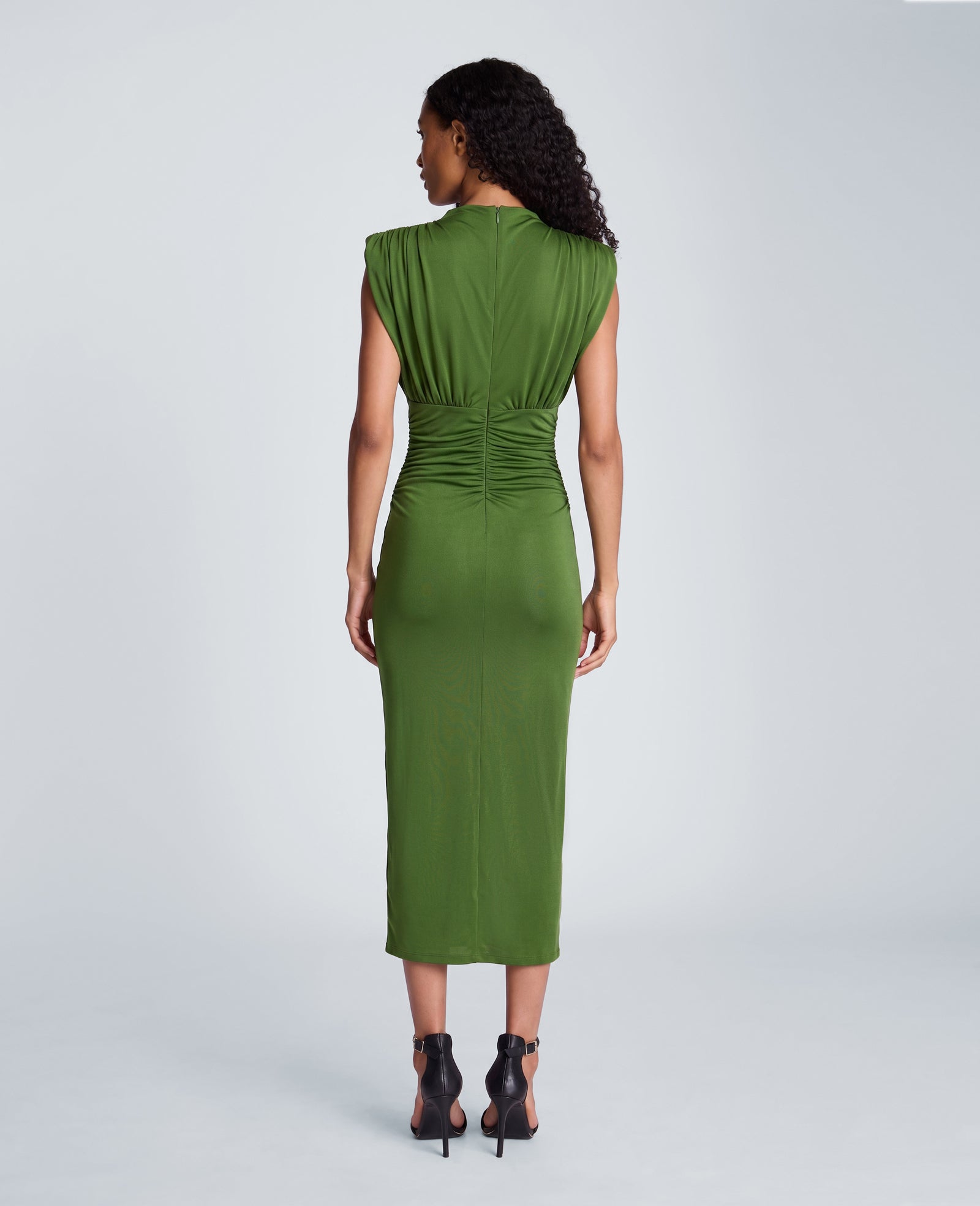 Kenneth Cole Reaction Clothing Shoulder Pad Midi Milano Jersey Dress abito midi verde