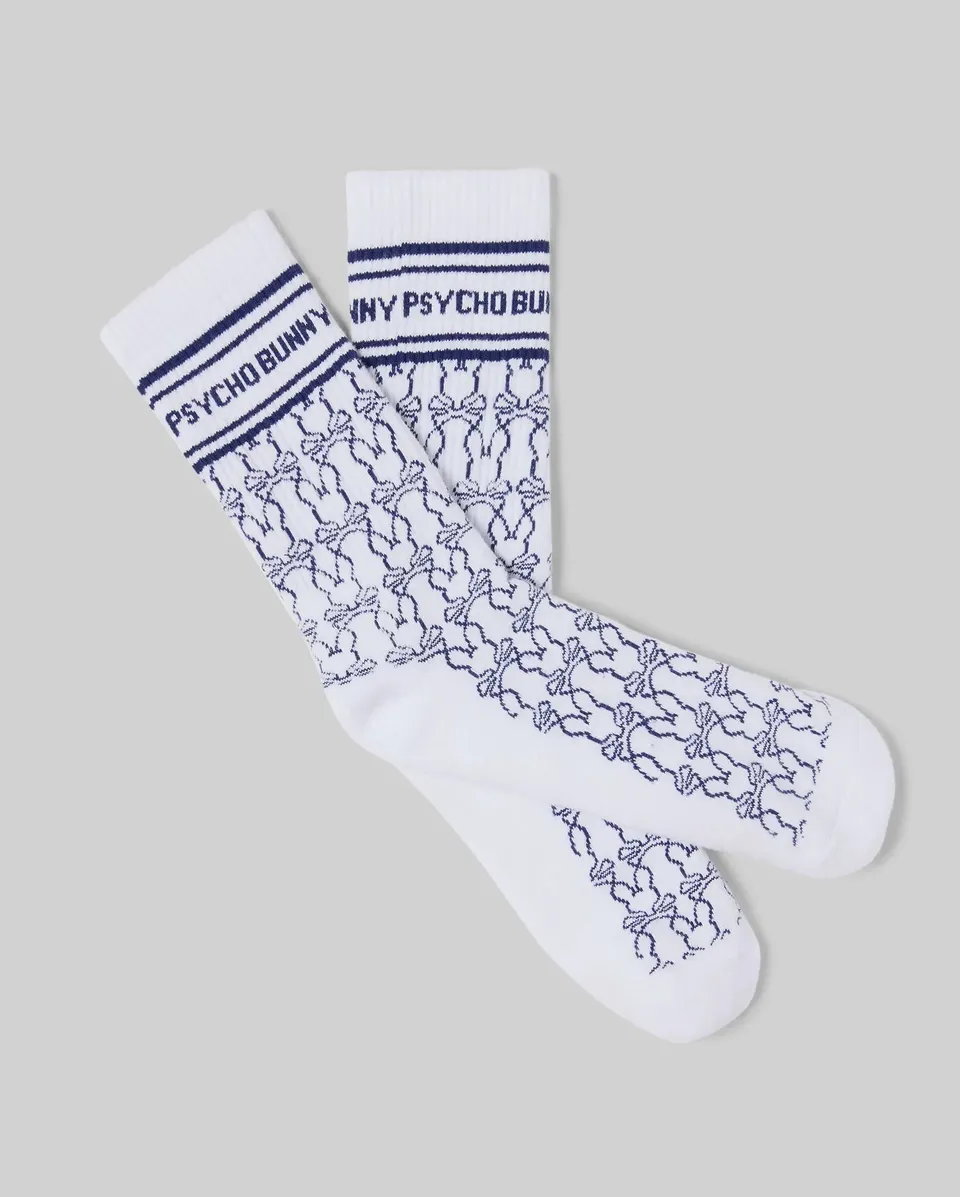 Psycho Bunny Accessories Men's Kace Bunny Pattern Sport Sock MO2200027 calzini bianchi