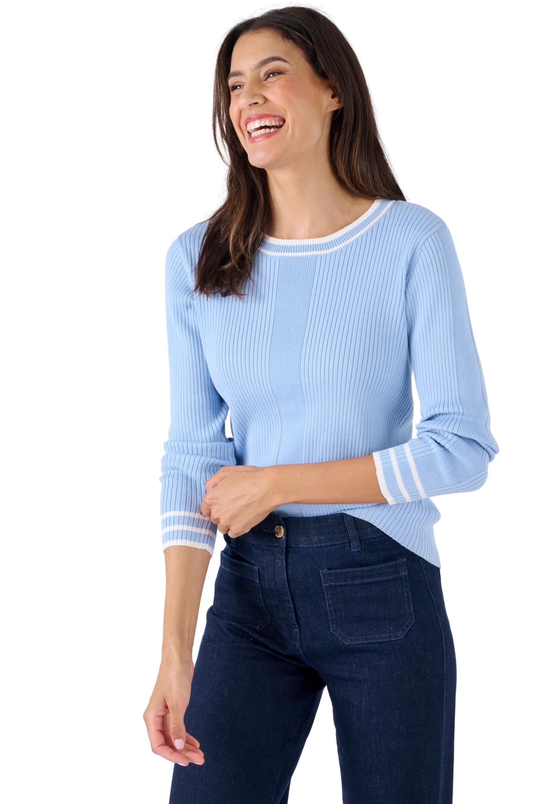 Damart Prêt-à-porter Maglione a costine piatte Fantasia maglione blu grigio taglia 50-52