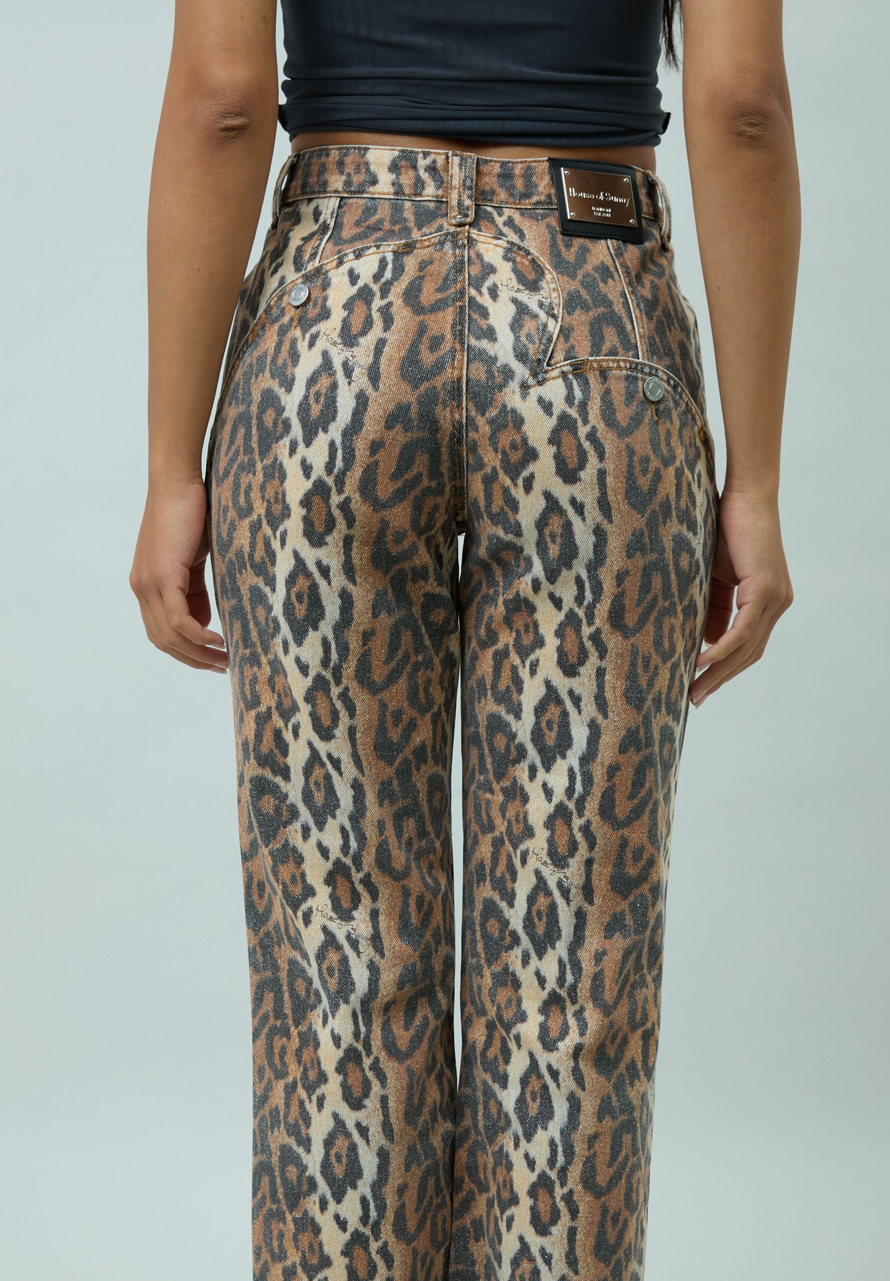 House Of Sunny Women's Denim Leopard Jessie Denim jeans leopardati UK 6–18