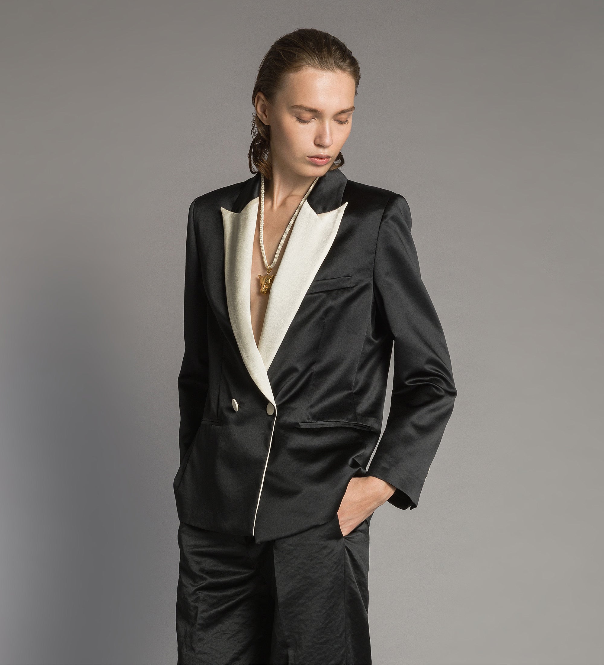 Forte giacche colourblock duchesse tuxedo jacket giacca nera