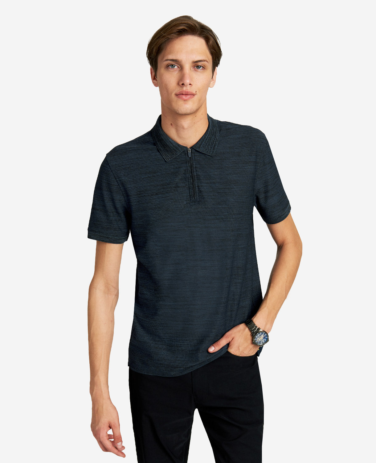 Kenneth Cole Reaction Zip-Up Knit Polo polo in maglia blu navy