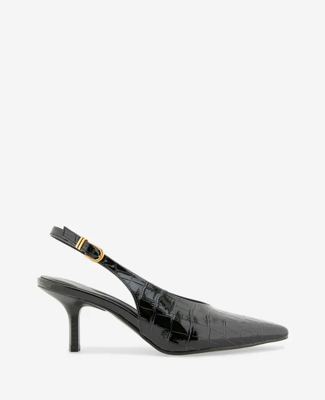 Kenneth Cole Reaction Shoes Ulysses Croco Patent Slingback Heel décolleté nere tacco 6,6 cm