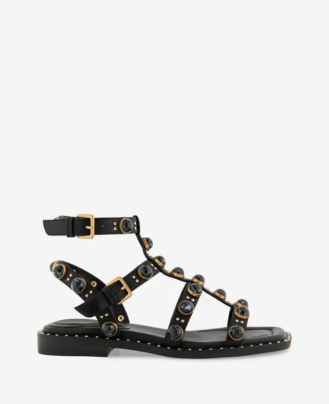 Kenneth Cole Reaction Shoes Ruby Leather Jewel Gladiator Sandal sandalo nero