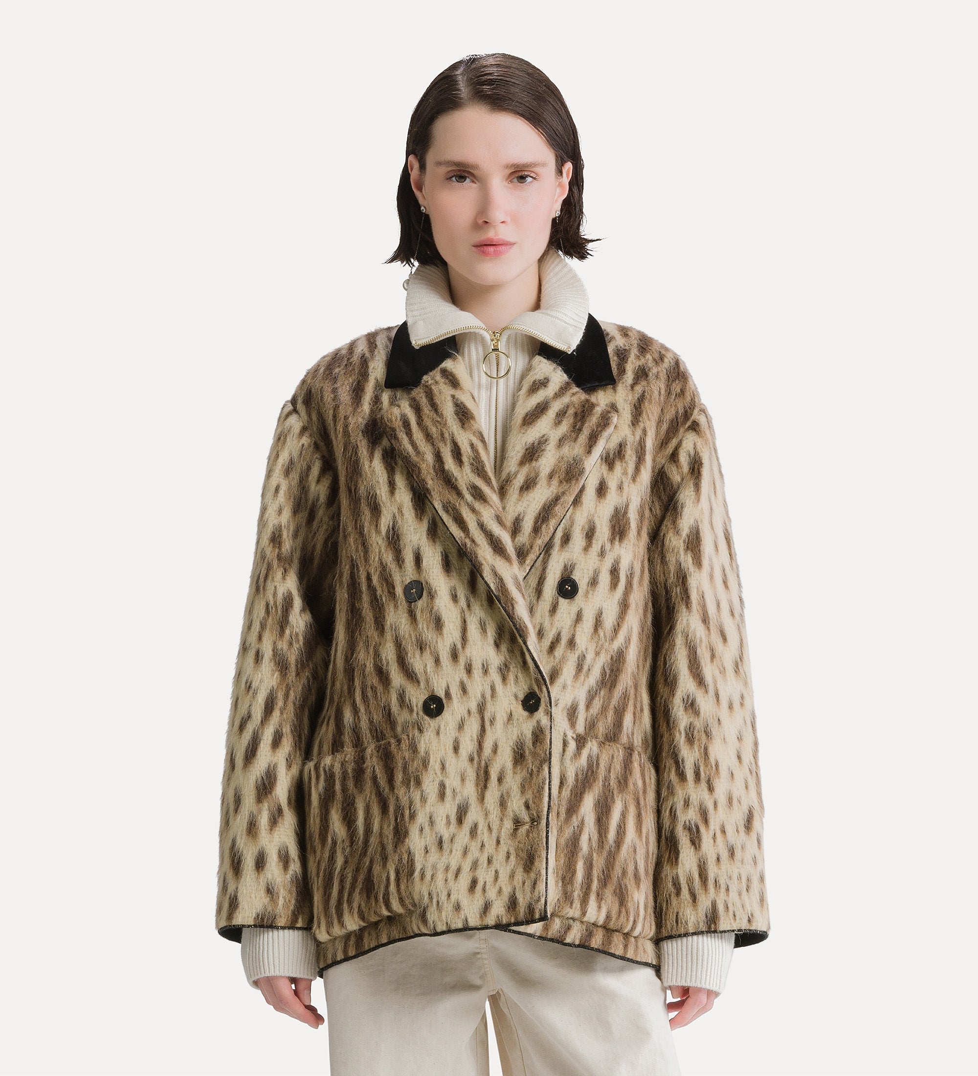 Forte capispalla e kimono “royal leopard” virgin wool and alpaca-blend short coat cappotto corto giallo oro