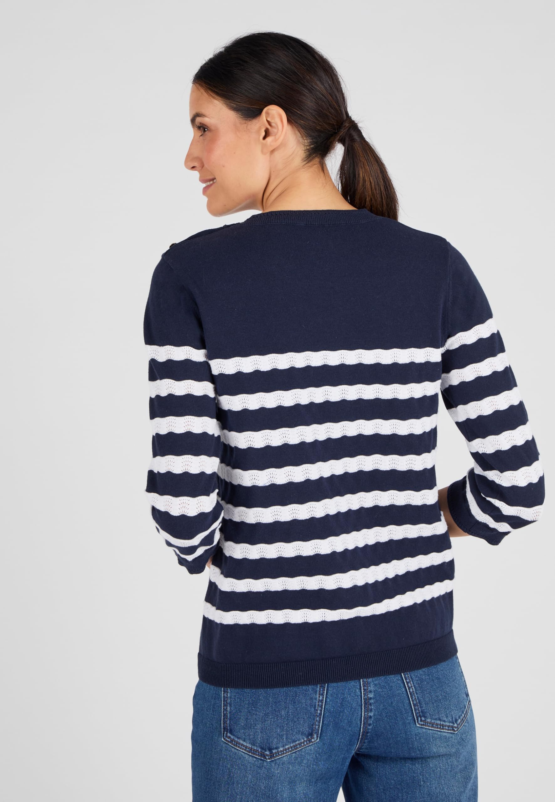 Damart Prêt-à-porter maglione marino a righe donna blu manica 3/4