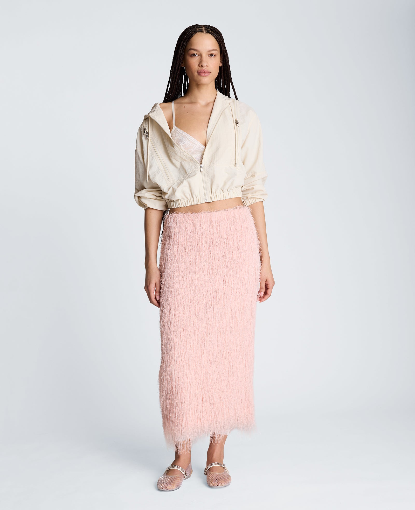 Kenneth Cole Reaction Clothing Feather Pull On Midi Skirt with Slit gonna pink vapor midi