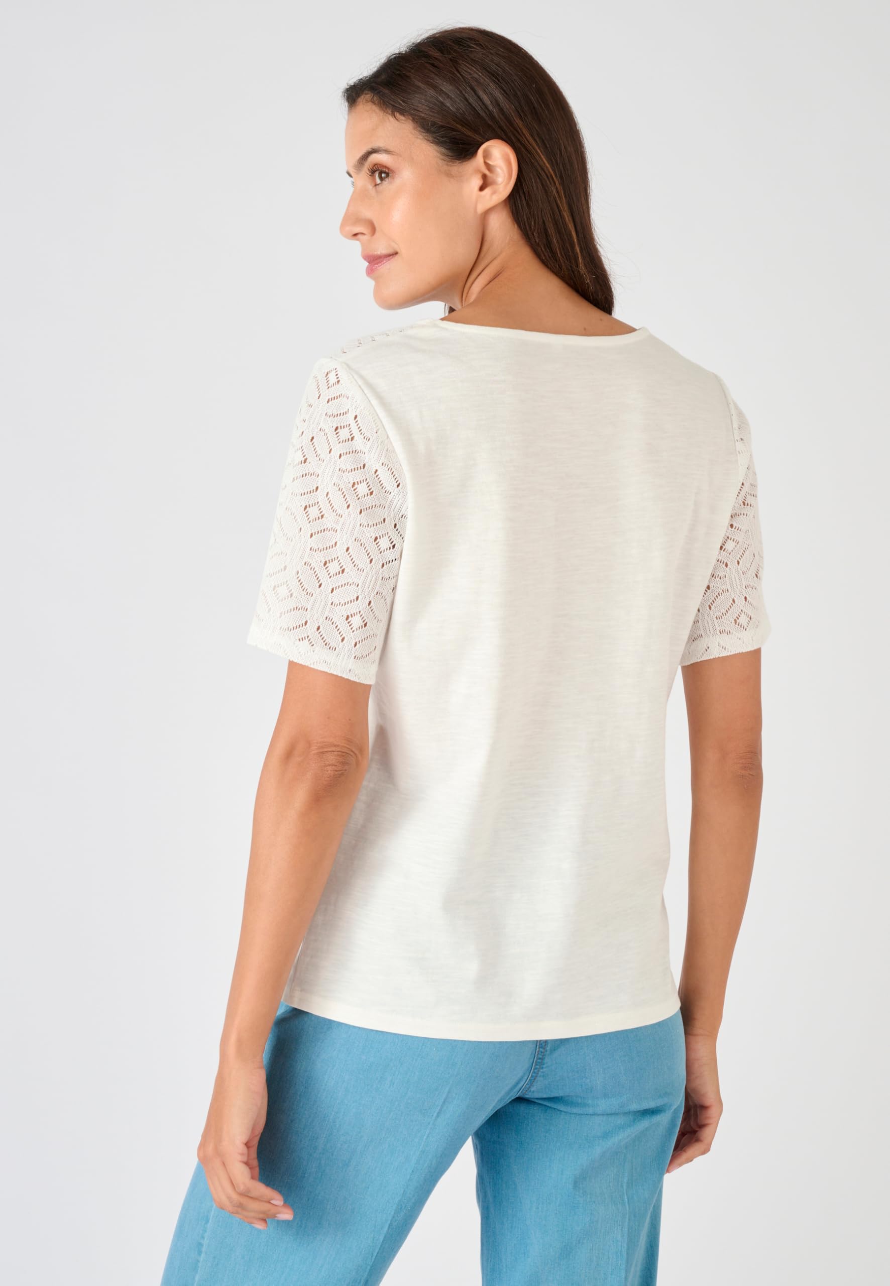 Damart Prêt-à-porter Maglietta in puro cotone con inserto macramé bianca 38-40