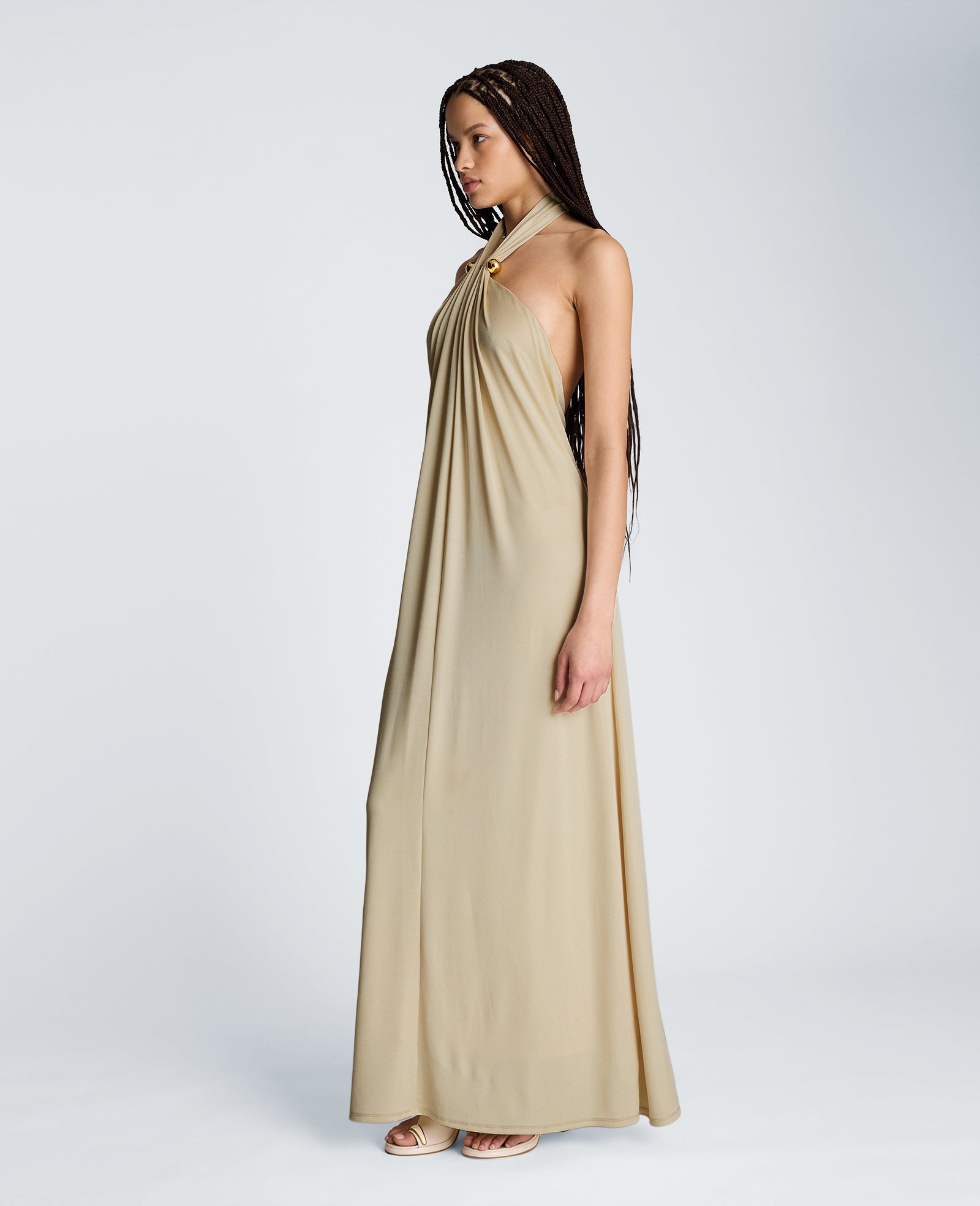 Kenneth Cole Reaction Clothing Halter Maxi Dress abito lungo eggshell in jersey