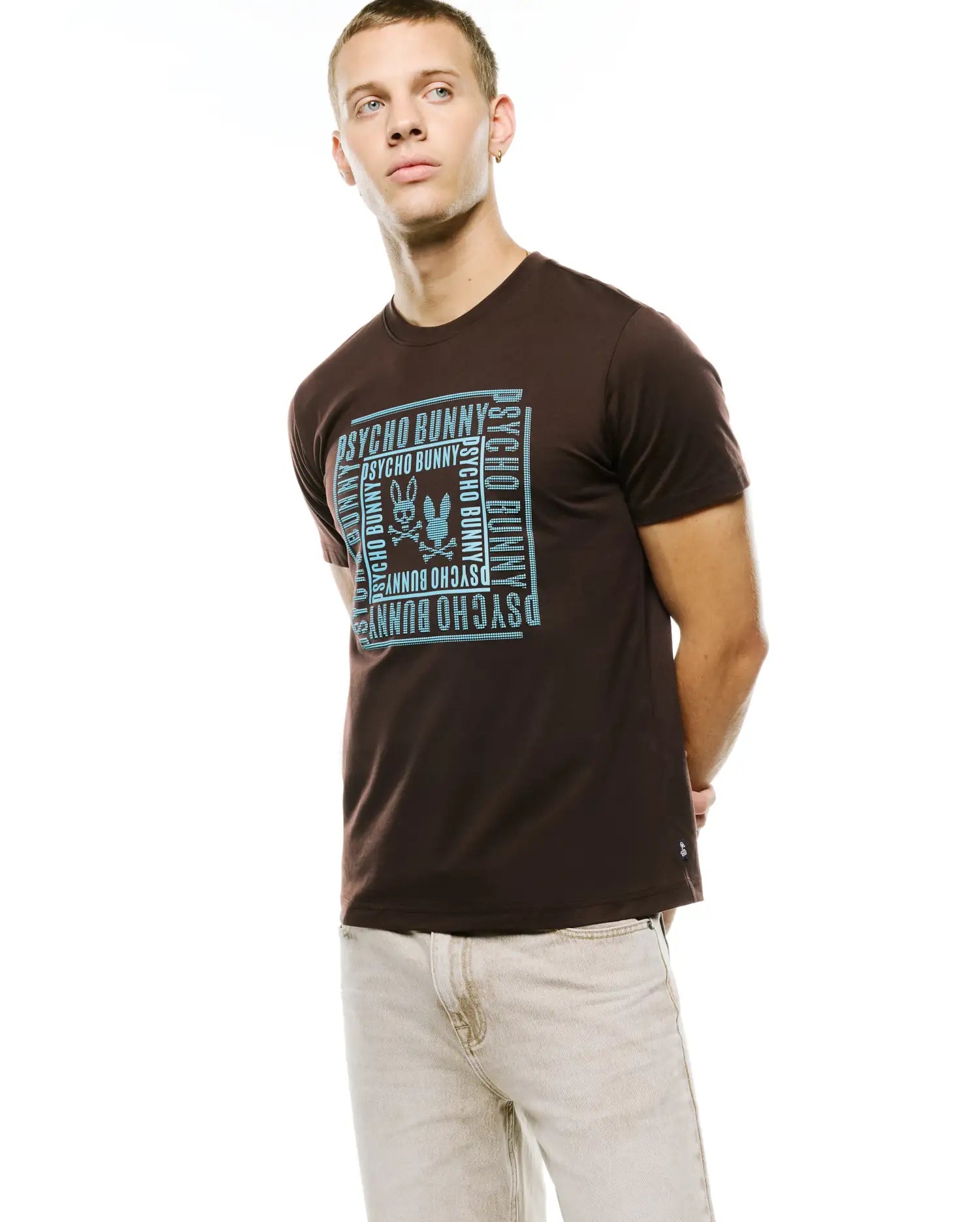 Psycho Bunny Men's Tees Raj Wordmark Graphic T-shirt Java in cotone Pima