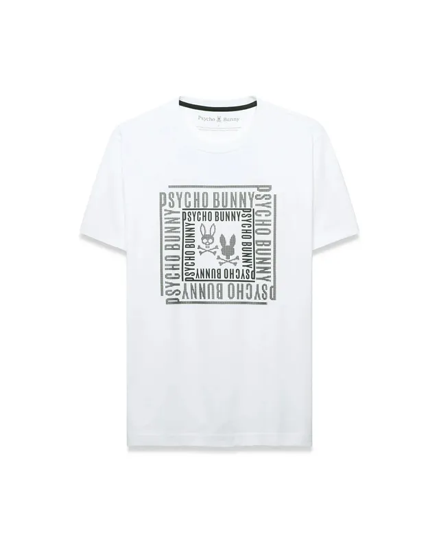 Psycho Bunny Men's Tees Raj Wordmark Graphic Tee MT0200447 maglietta bianca