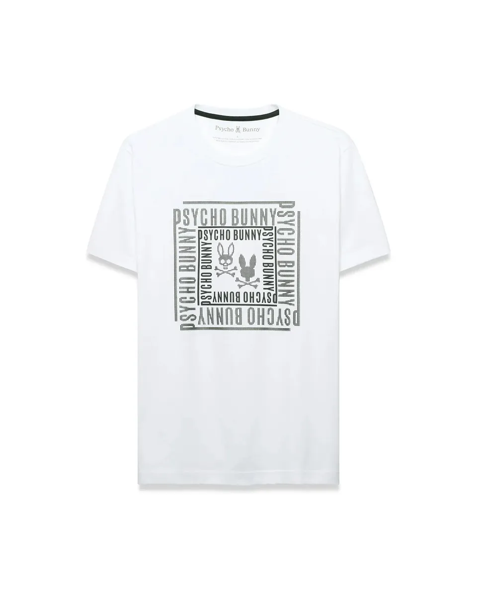 Psycho Bunny Men's Tees Raj Wordmark Graphic Tee MT0200447 maglietta bianca