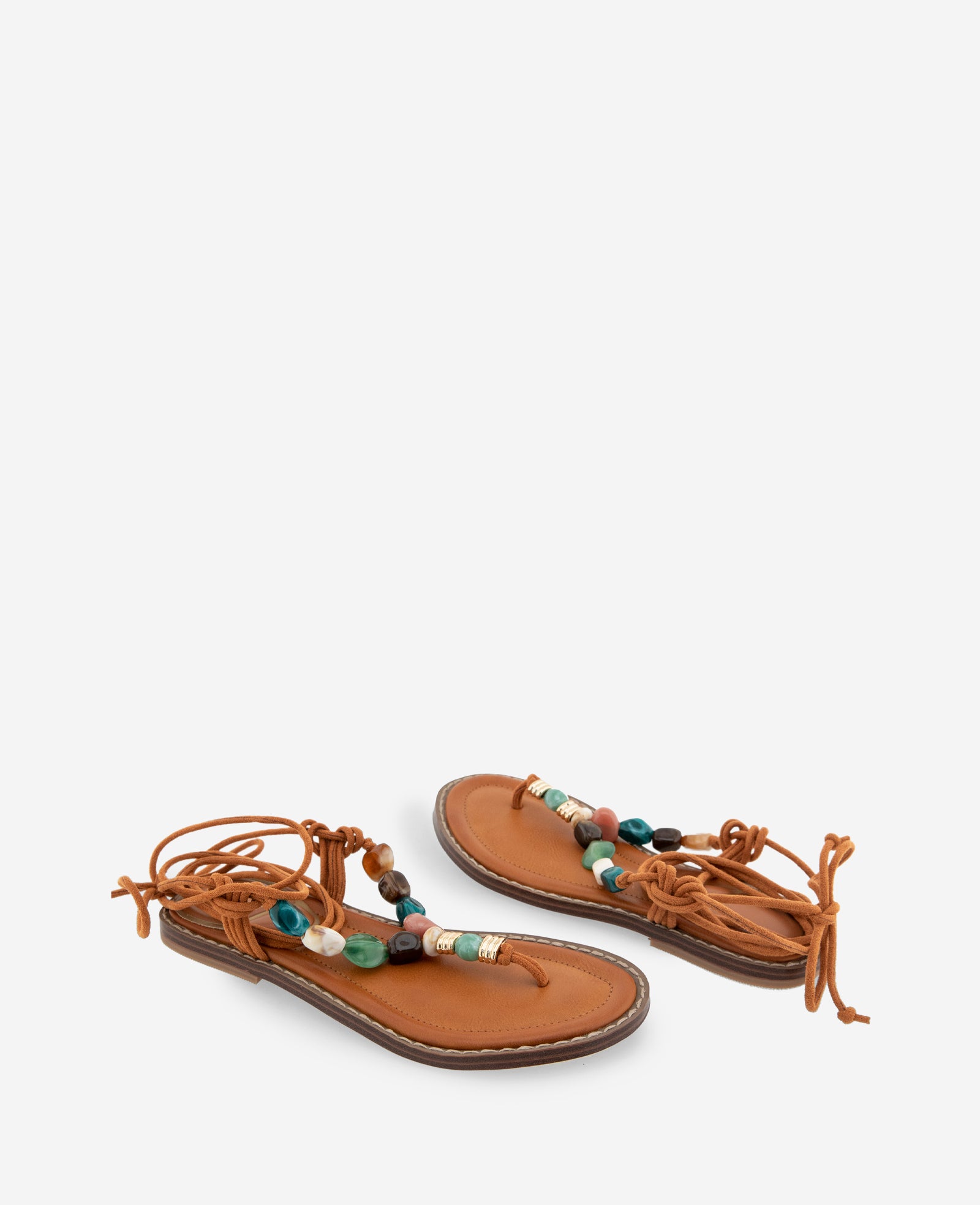 Kenneth Cole Reaction Shoes Santiago Suede Stone Embellished Wrap Around Sandal sandali Pecan