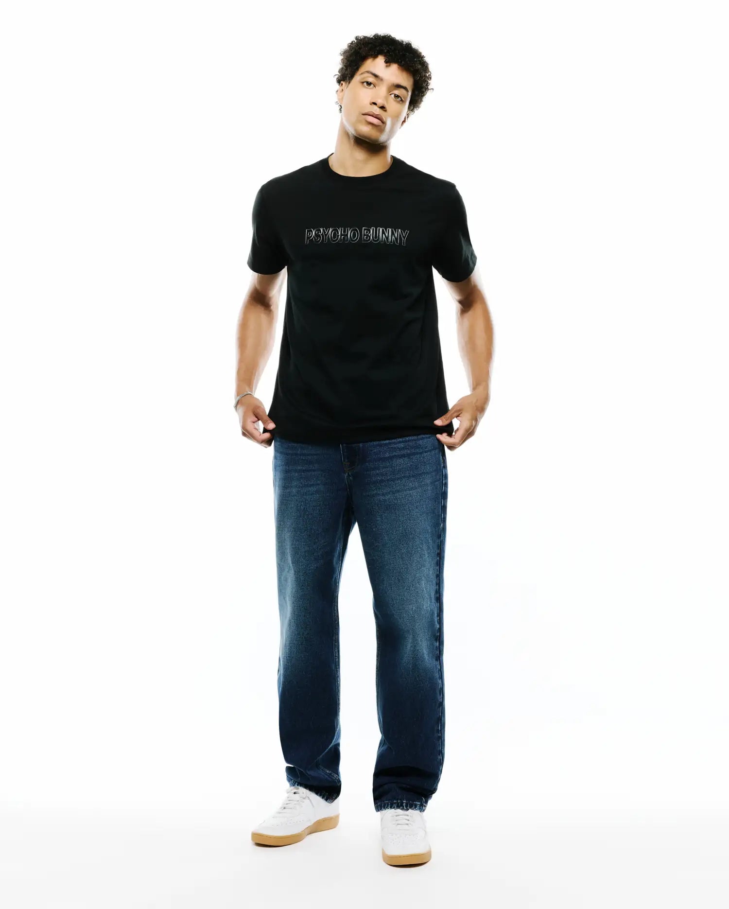Psycho Bunny Men's Tees Joji Wordmark Graphic Tee MT0200409 maglietta nera cotone