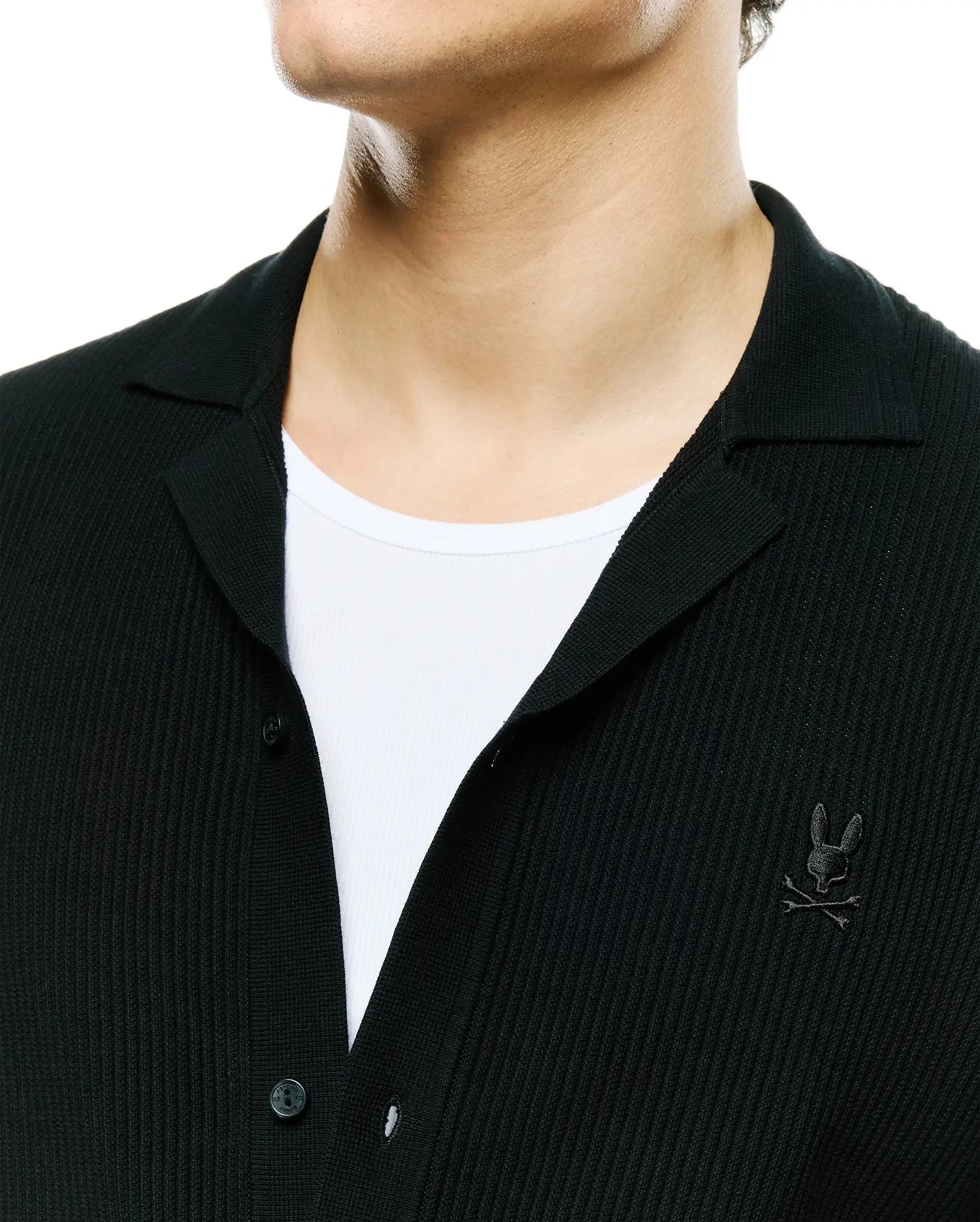 Psycho Bunny Men's Shirts MENS YANN KNIT CAMP SHIRT - MT0300171 camicia nera