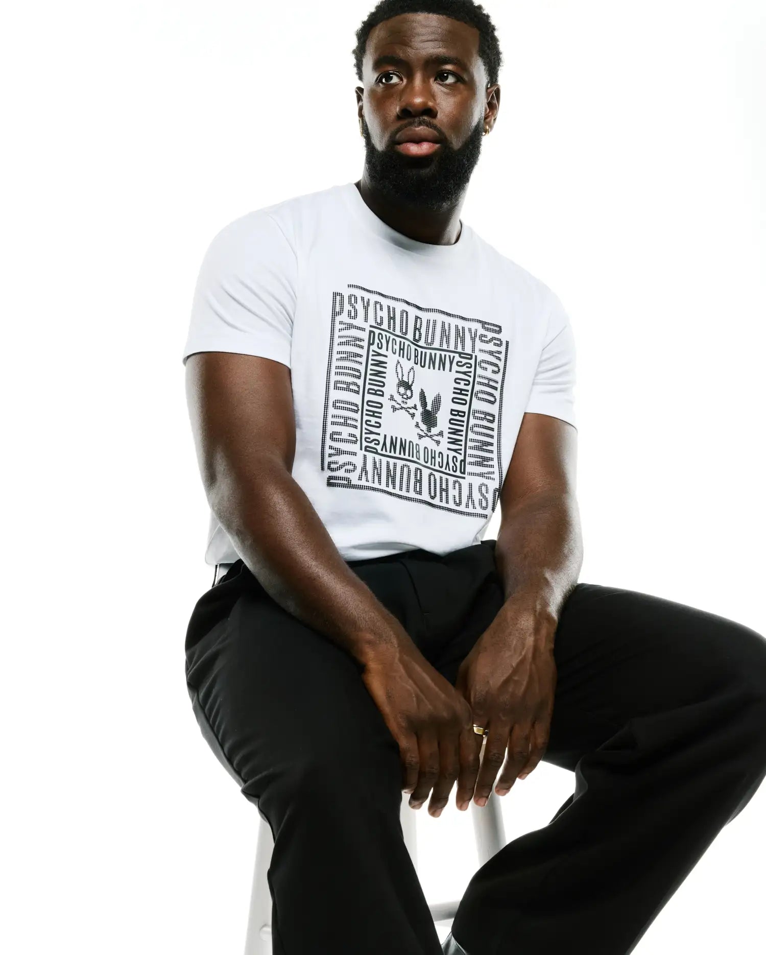 Psycho Bunny Men's Tees Raj Wordmark Graphic Tee MT0200447 maglietta bianca