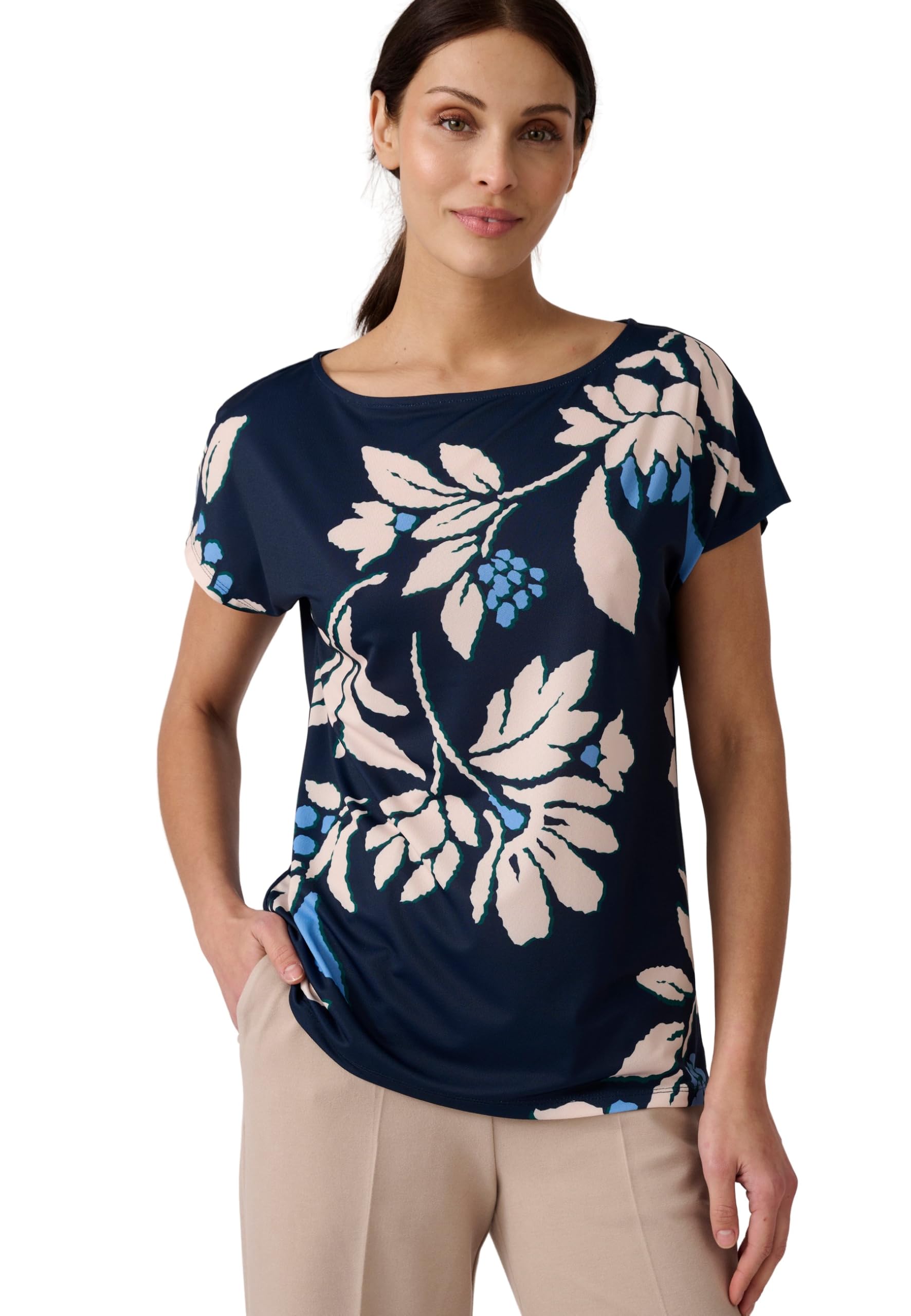 Damart Prêt-à-porter T-shirt in maglia crepe blu 38-40 stampa floreale