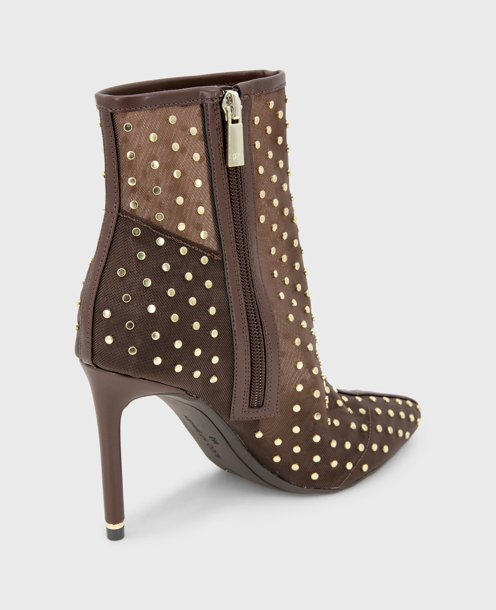 Kenneth Cole Reaction Shoes Quincy Mesh Micro Stud Heel Ankle Bootie stivaletti marroni