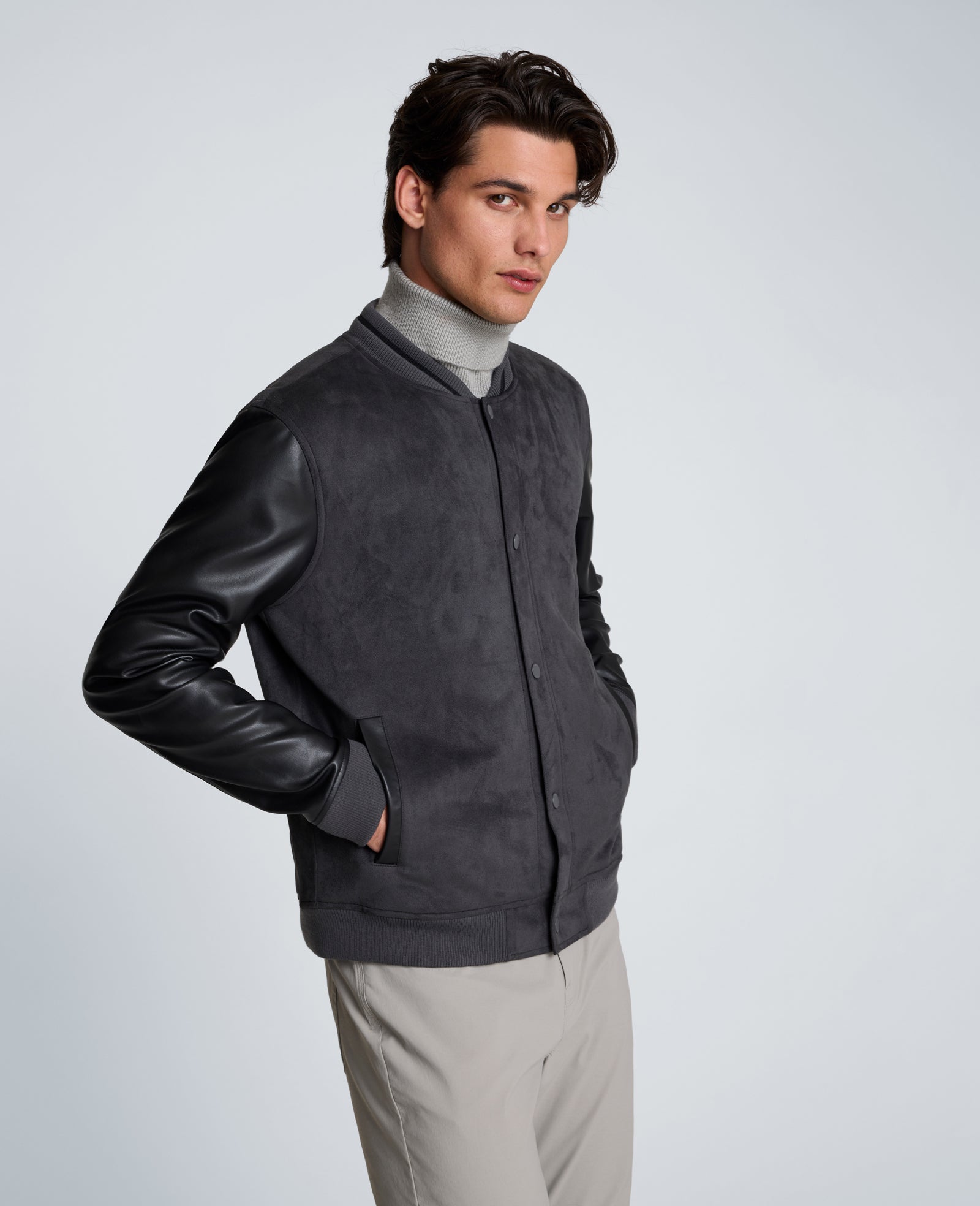 Kenneth Cole Reaction Clothing Varsity Bomber Jacket giacca bomber antracite