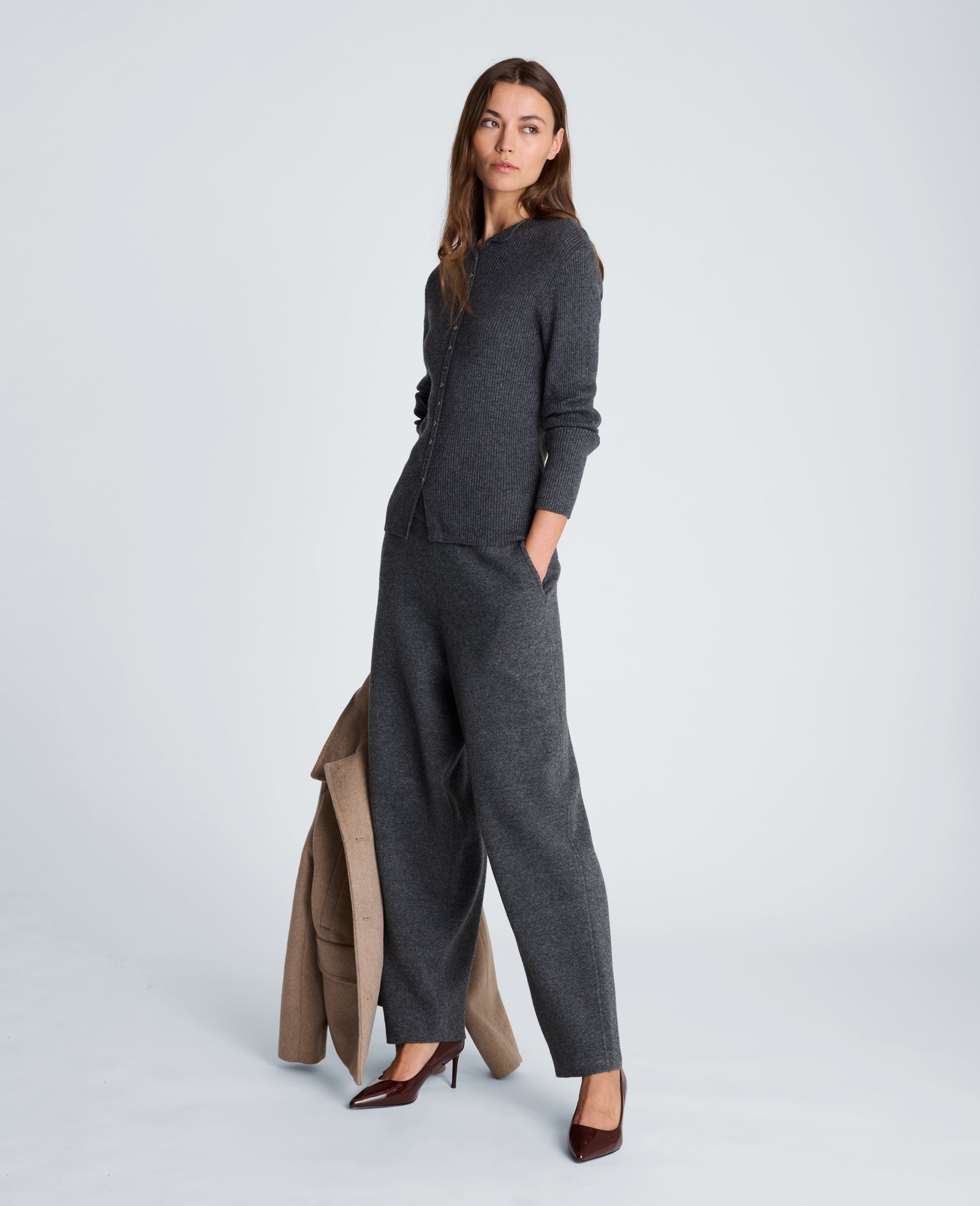 Kenneth Cole Reaction Clothing Barrel Leg Sweater Pull On Pant grigi lana cashmere
