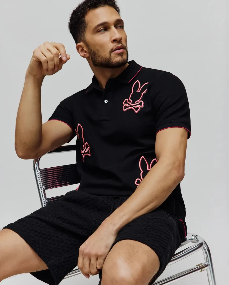 Psycho Bunny Men's Polos Corin Pique Polo polo nera in cotone Pima