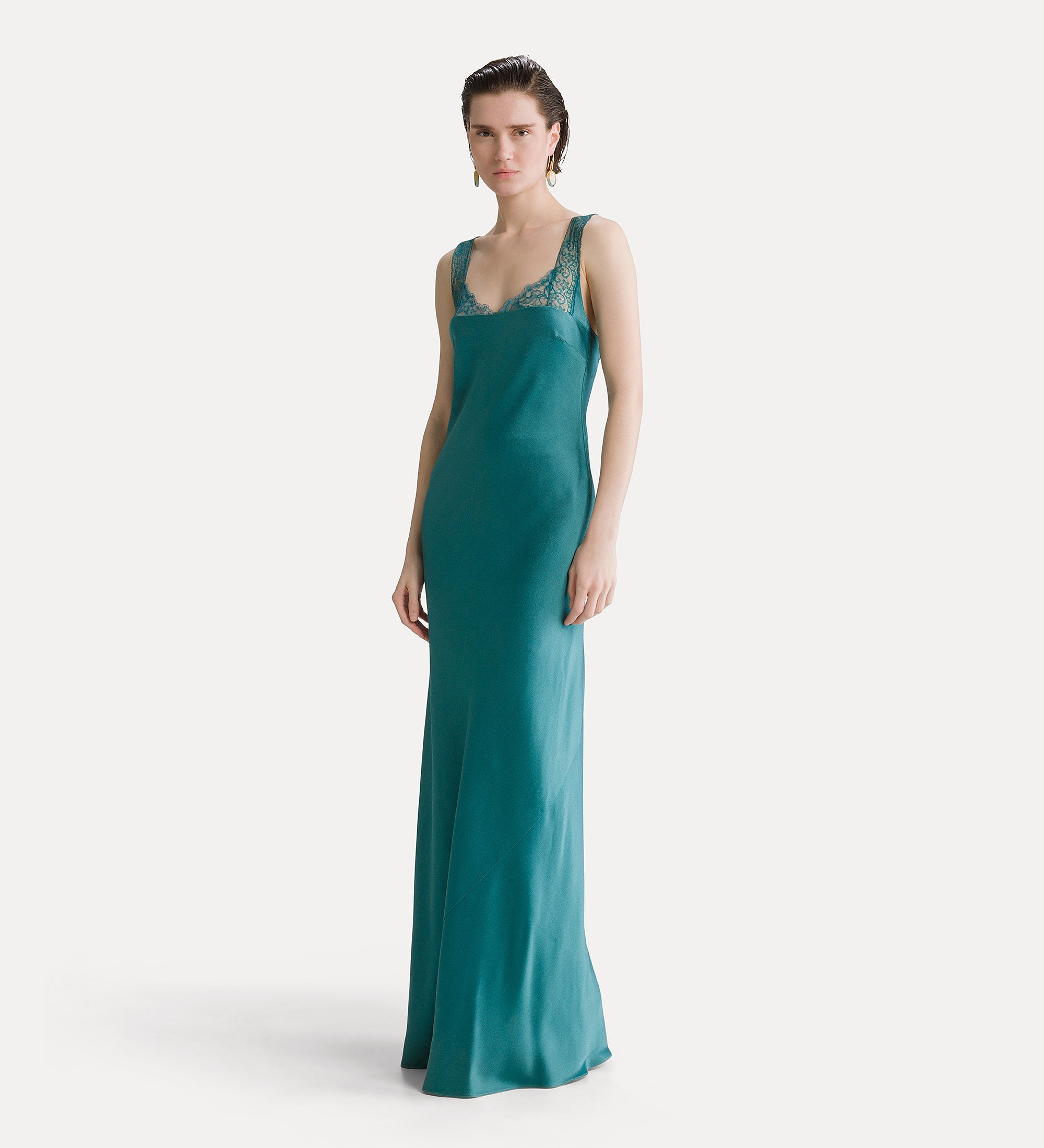 Forte abiti long dress with lace neckline abito lungo jade