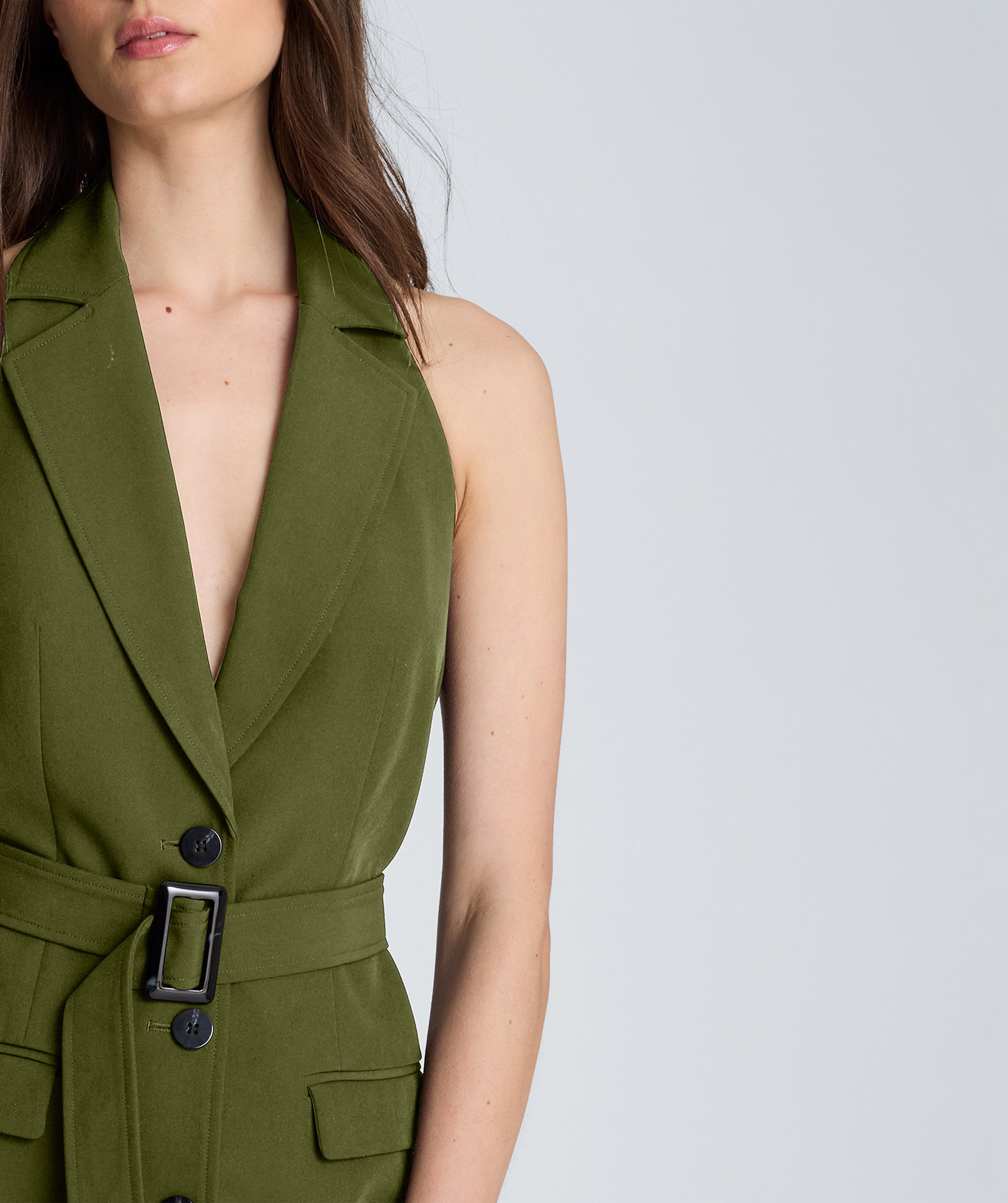 Kenneth Cole Reaction Clothing Halter Neck Suit Dress abito marrone linea A